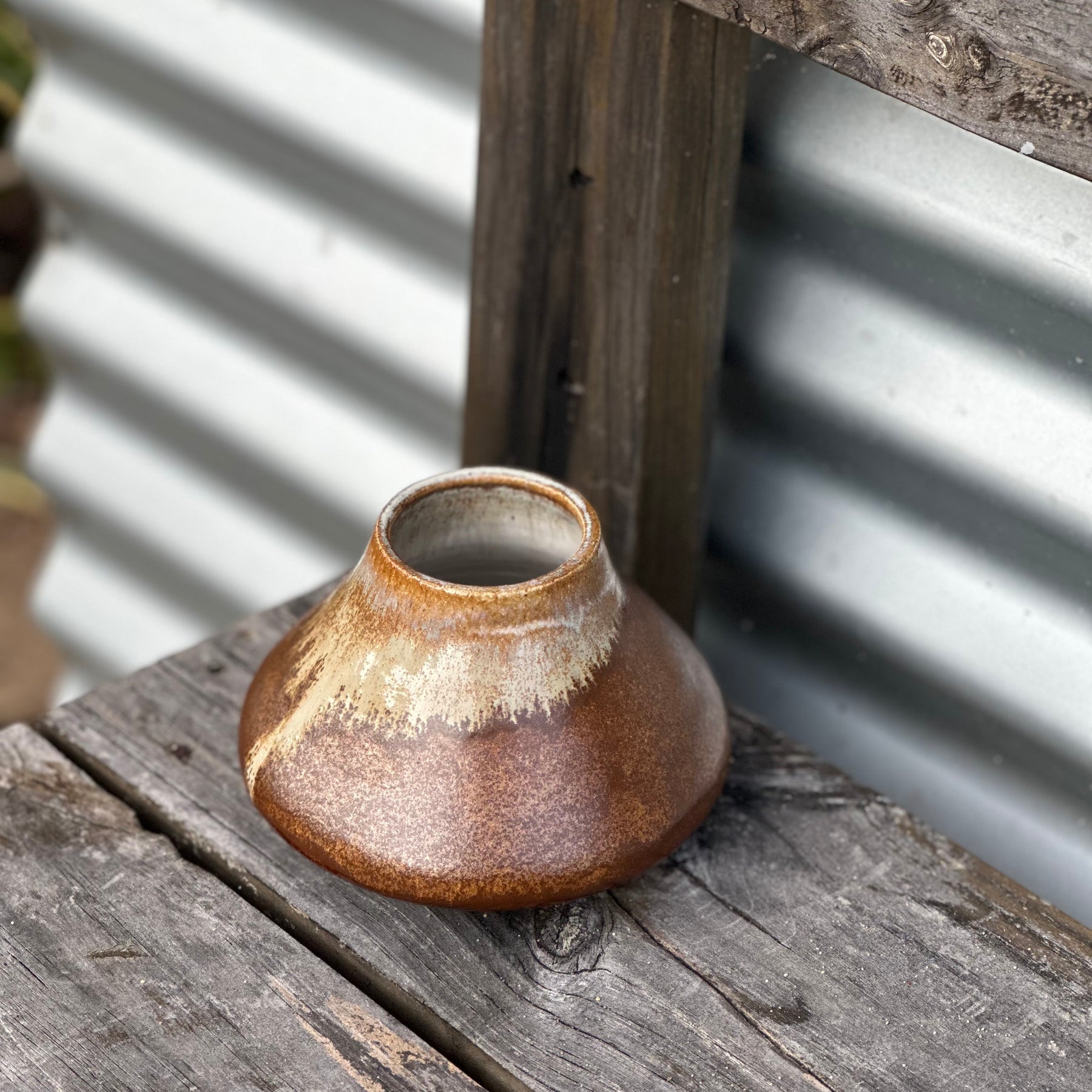 Leather & Cream Ceramic Vessel - Handmade ceramic vase