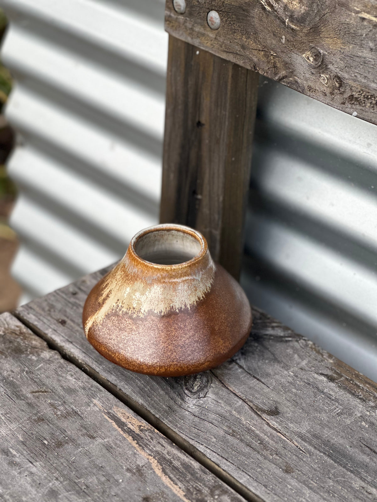 Leather & Cream Ceramic Vessel - Handmade ceramic vase