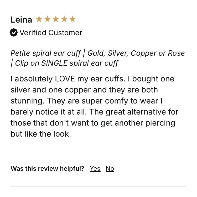Spiral ear cuff | gold silver copper rose titanium & more | Clip on Compression | Unisex Men’s Women’s jewellery | 3 sizes