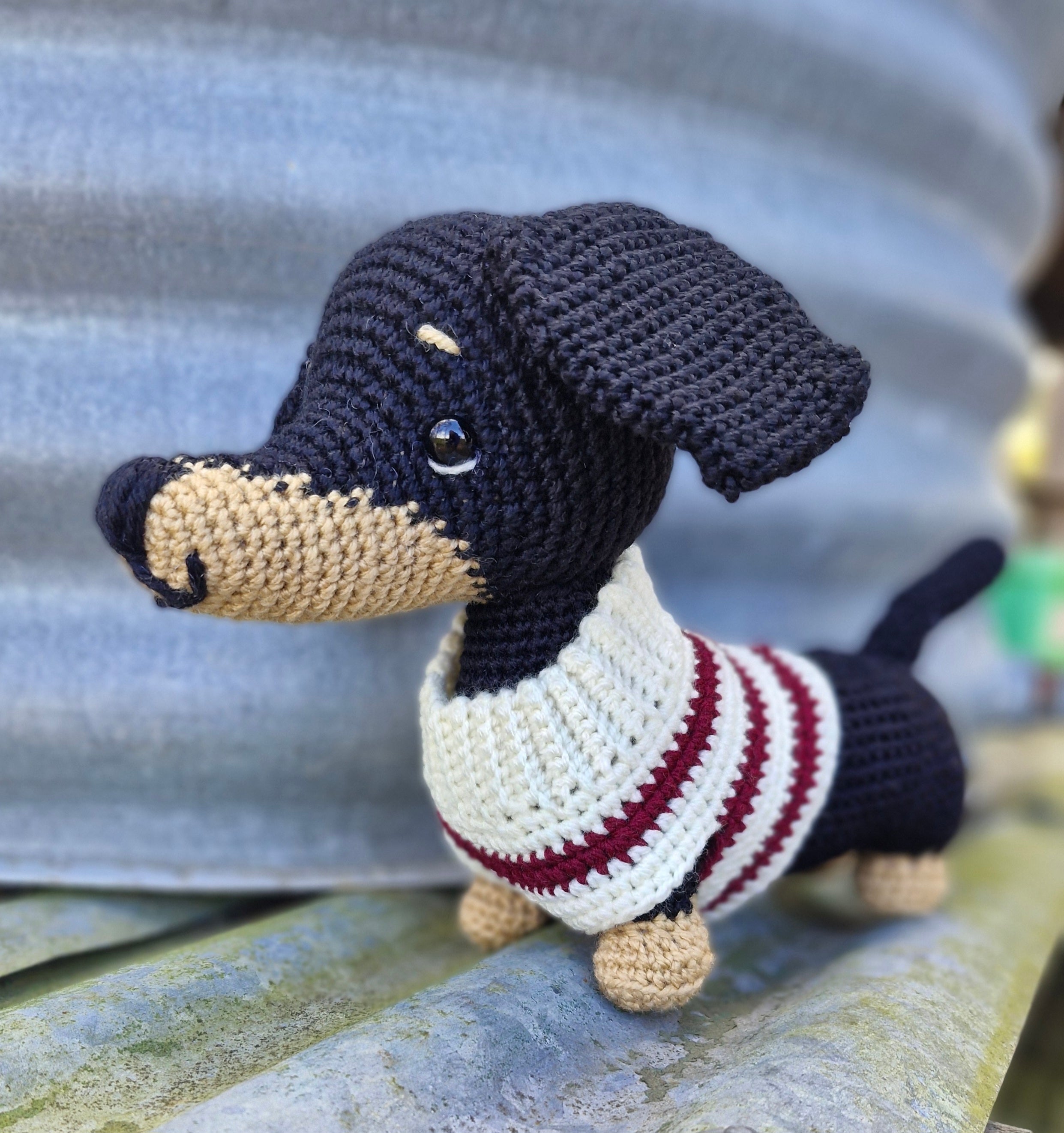 Hand crochet Bi-Colour Dachshund Dog (Sausage Dog)
