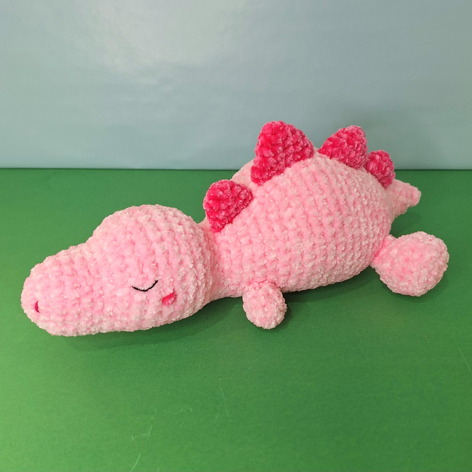 Pink Sleepy Velvet Crocheted Dinosaur Cuddle Toy