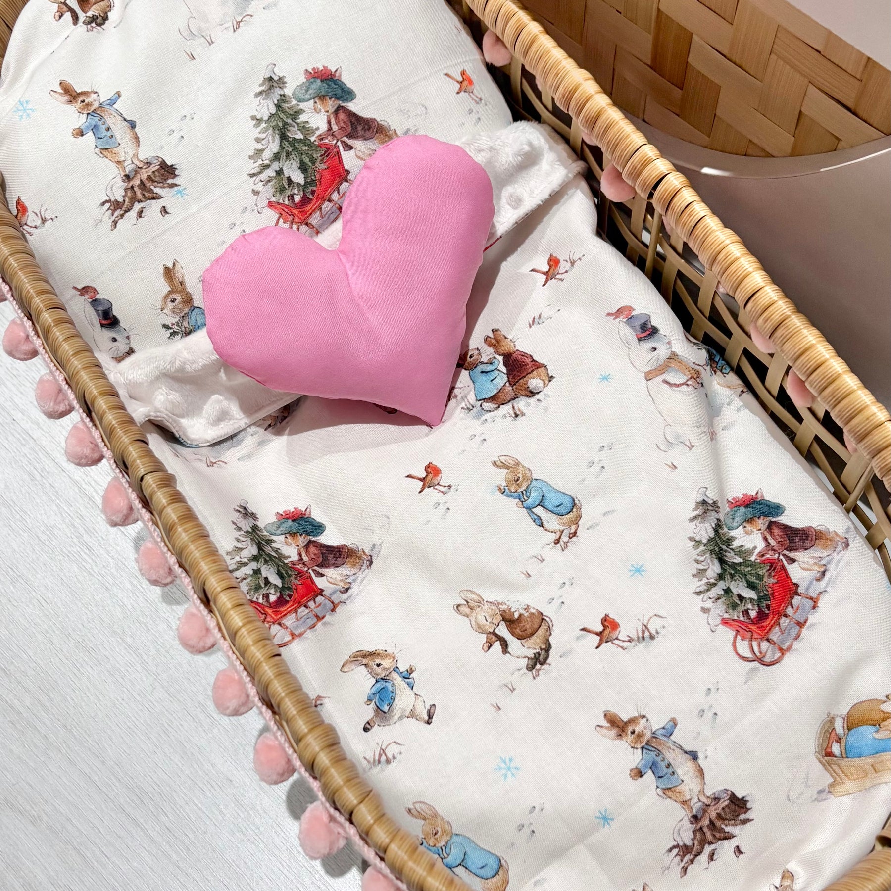 Handmade Doll Bedding Set – Fits Kmart & Target Doll Pram/Bassinet | Pillow & Minky Blanket | Toy Nursery Accessories