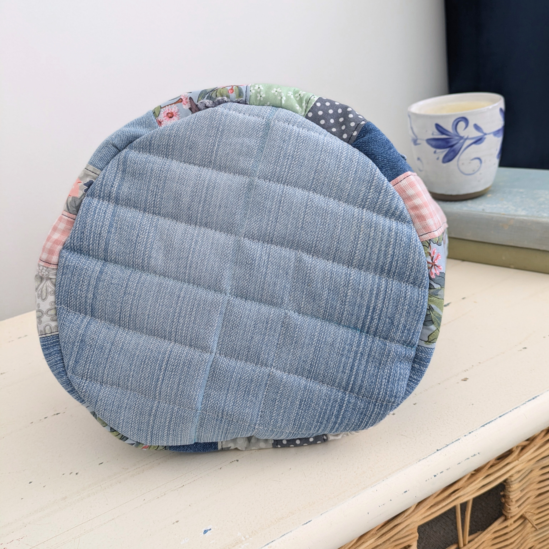 Upcycled Denim Bag Drawstring, Project Basket, Koalas