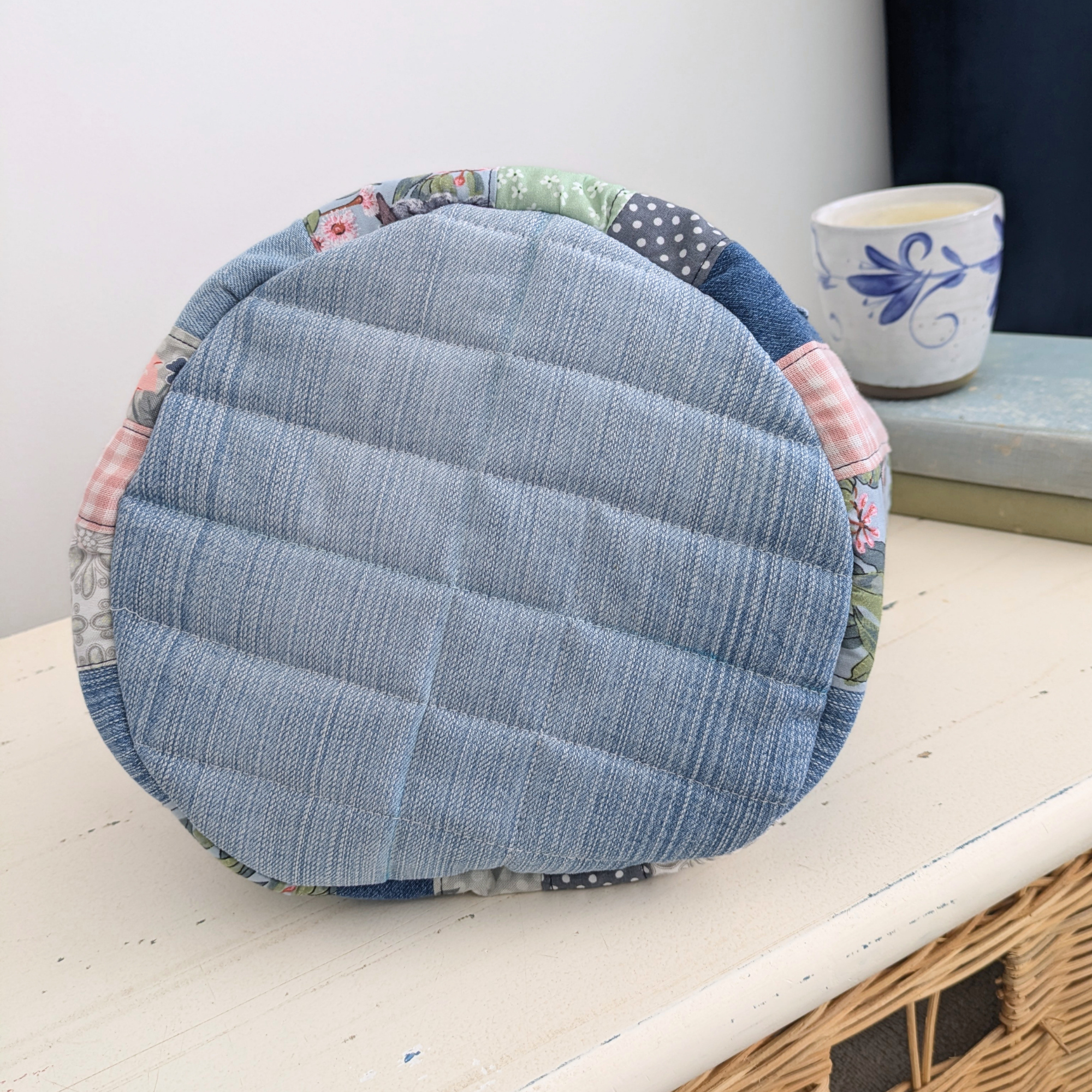 Upcycled Denim Bag Drawstring, Project Basket, Koalas