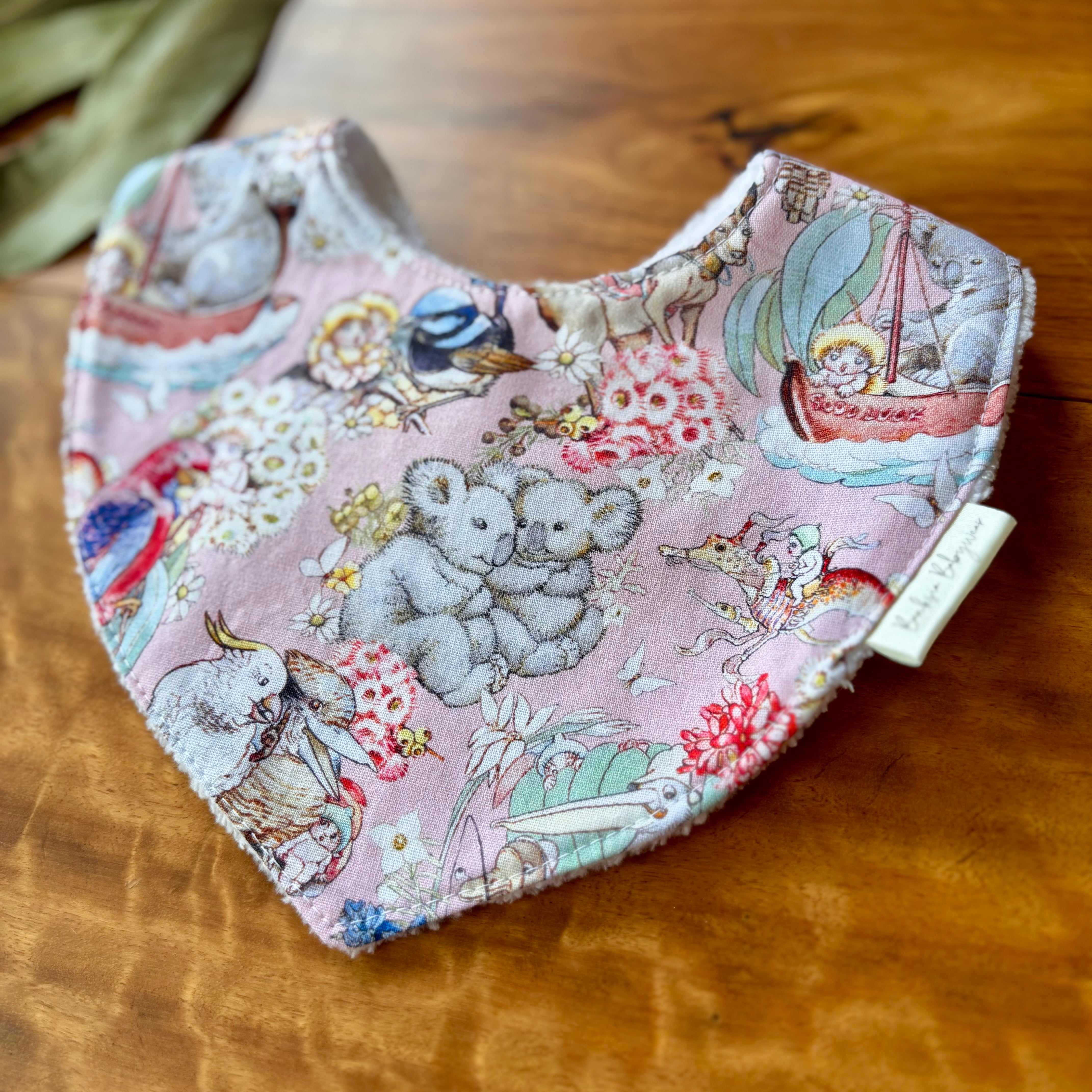 Baby Bib and Burp Cloth Set - May Gibbs Pink Gumnut Baby Adventures