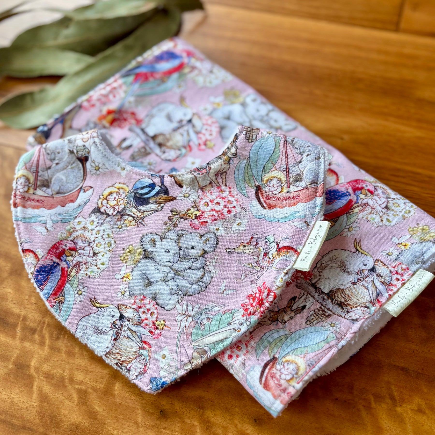 Baby Bib and Burp Cloth Set - May Gibbs Pink Gumnut Baby Adventures