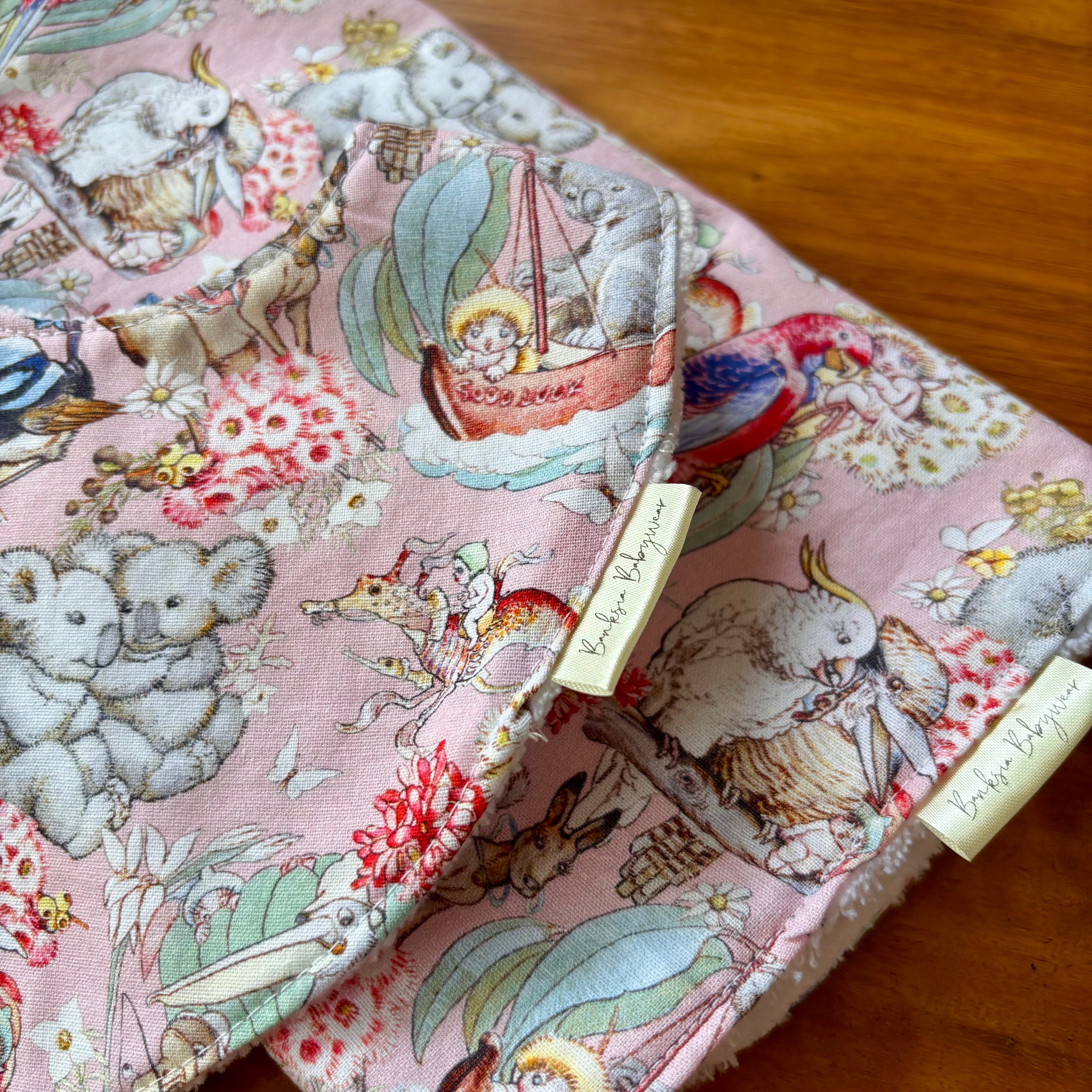 Baby Bib and Burp Cloth Set - May Gibbs Pink Gumnut Baby Adventures