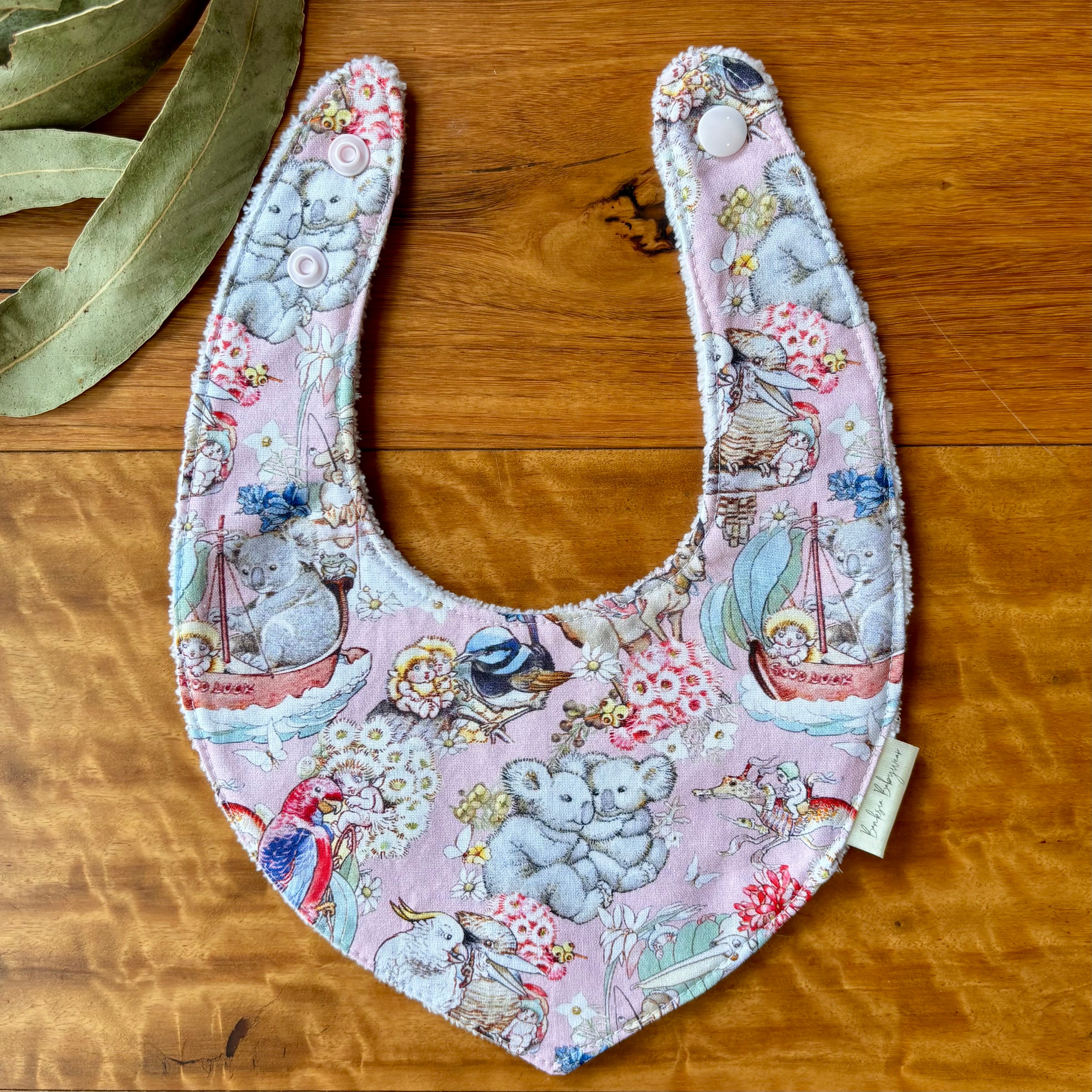 Baby Bib and Burp Cloth Set - May Gibbs Pink Gumnut Baby Adventures