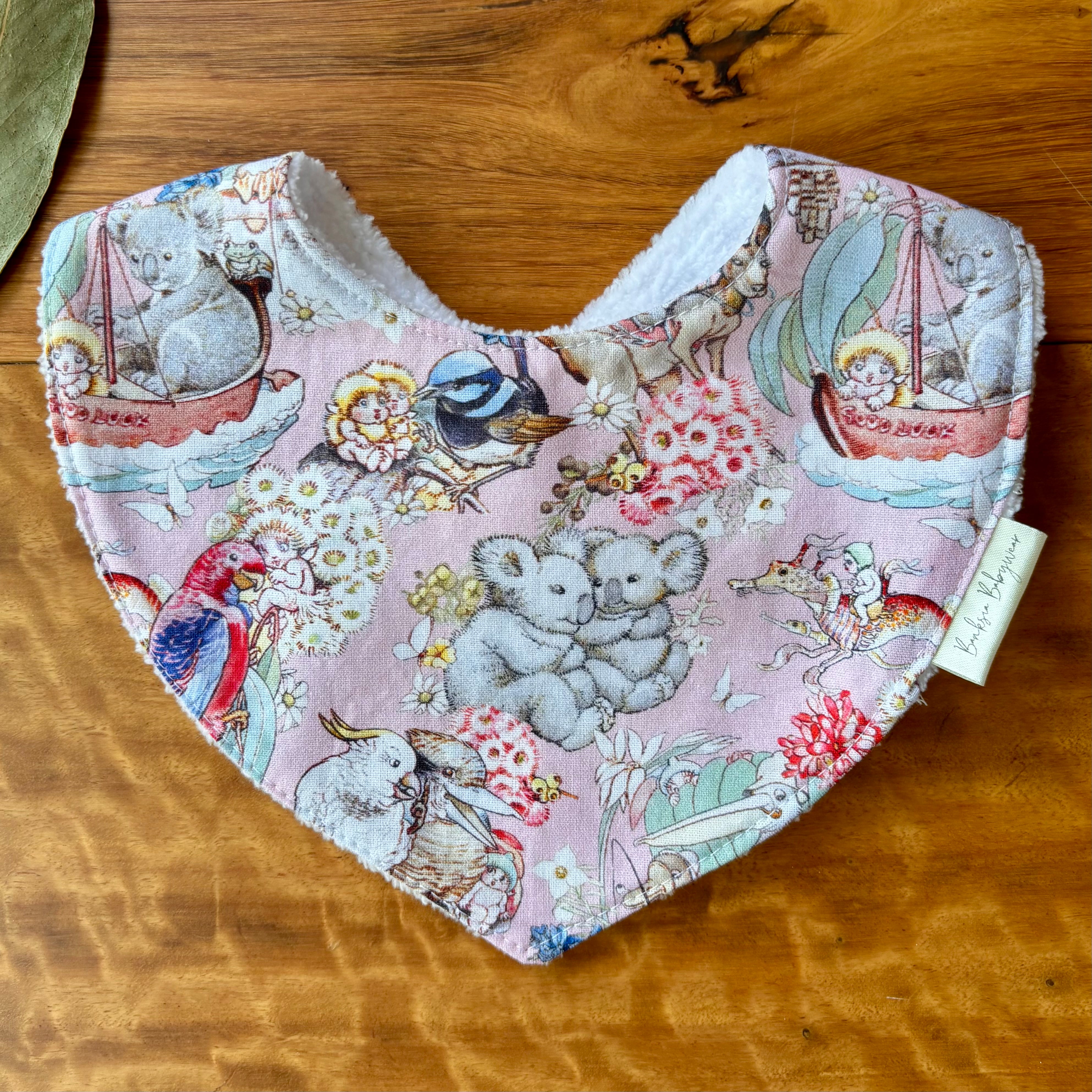 Baby Bib and Burp Cloth Set - May Gibbs Pink Gumnut Baby Adventures