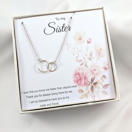 Sister Interlocking Circle Necklace Gift, Silver or Gold
