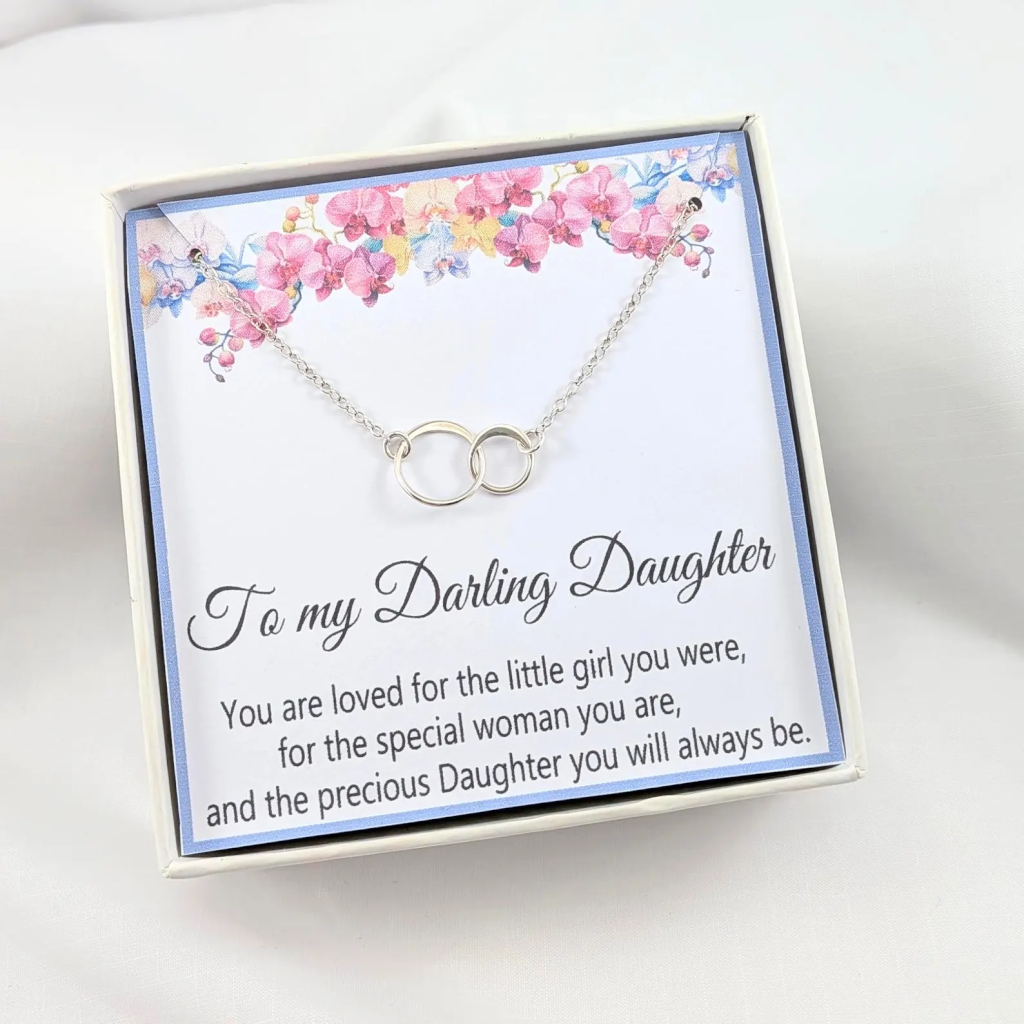 Daughter Necklace Interlocking Circles, Choose you Finish