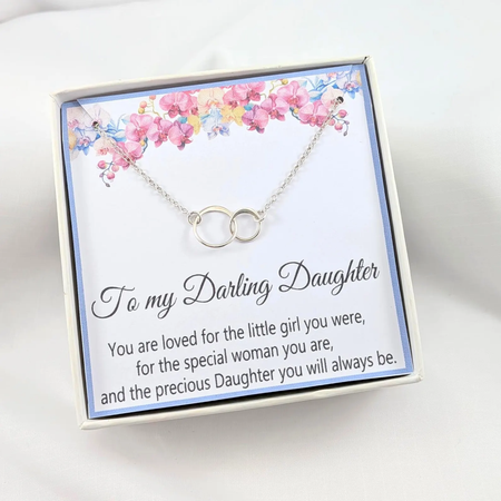 Daughter Necklace Interlocking Circles, Choose you Finish