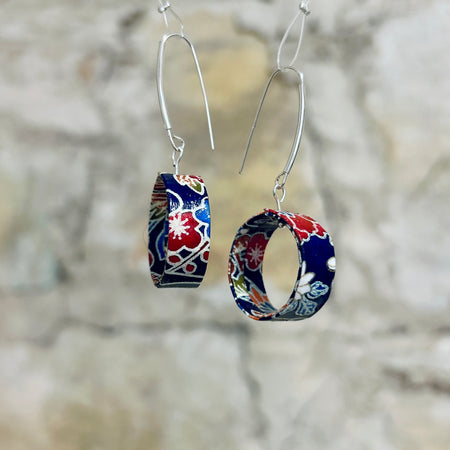 Navy Blue Red White Hoop Style Earrings: Dia. 2.5cm x L5.5cm