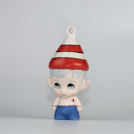 Handmade Porcelain Christmas ornament. One-of-a-kind. Christy, the Tinker Elf.