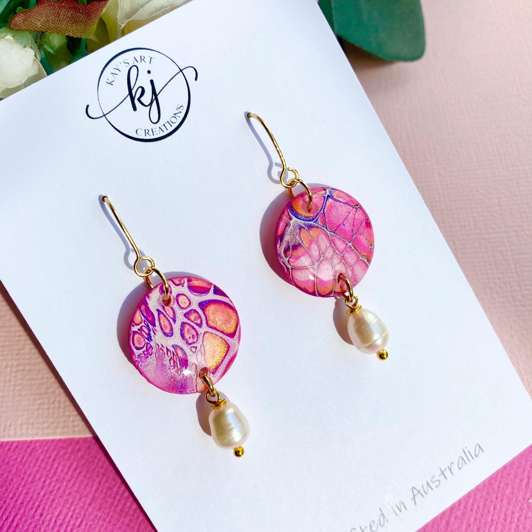 Pink Artisan Dangle Earrings with Freshwater Pearls