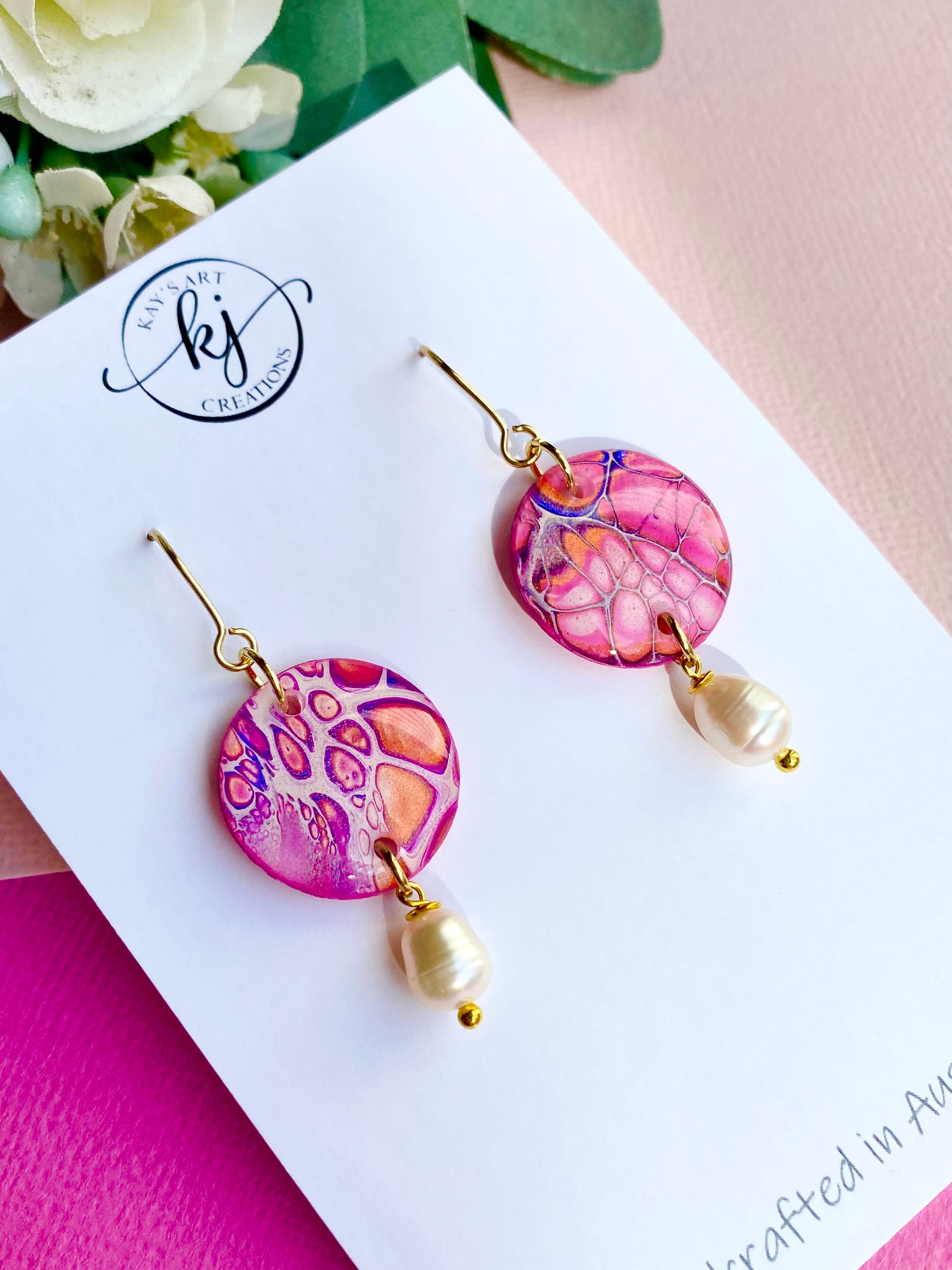Pink Artisan Dangle Earrings with Freshwater Pearls