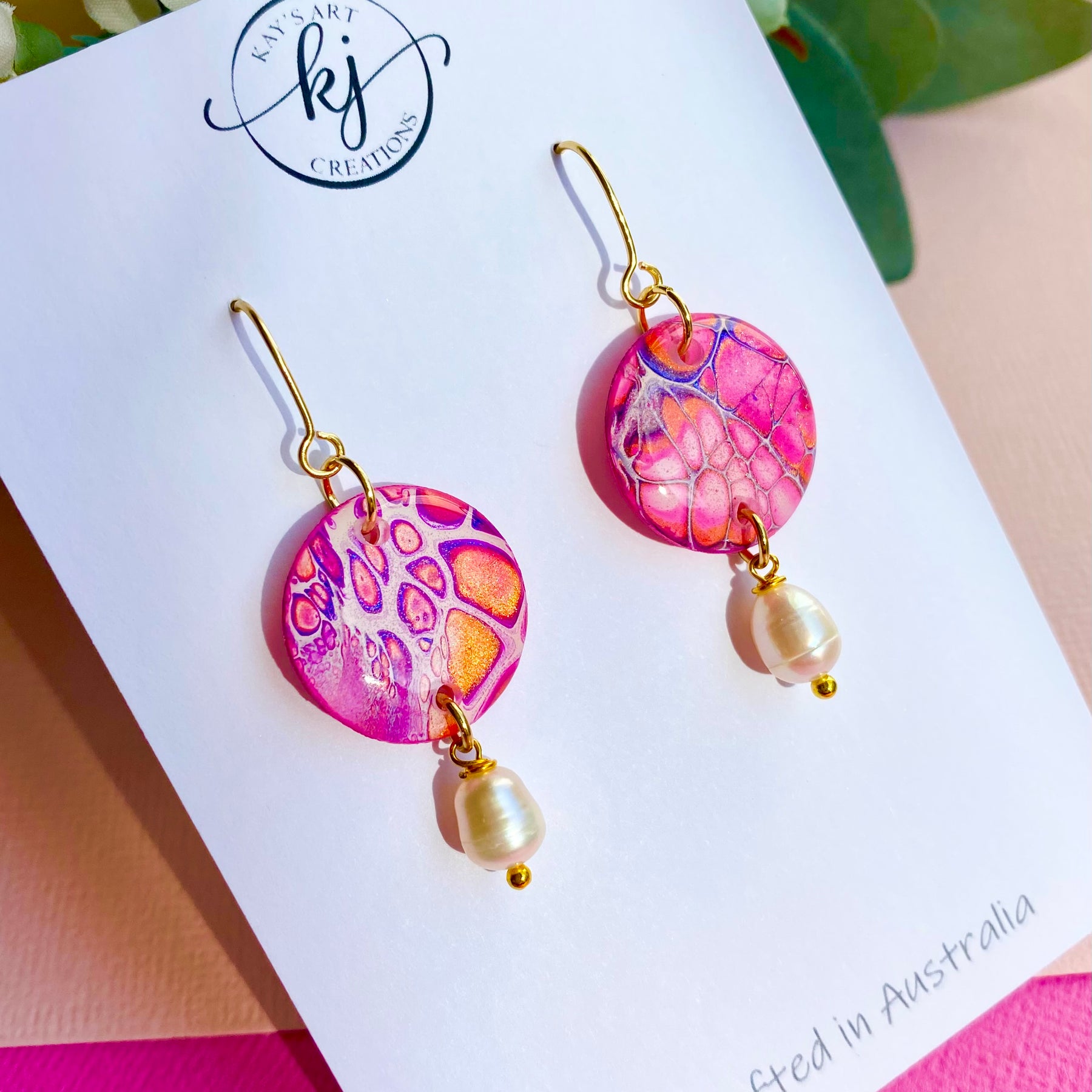 Pink Artisan Dangle Earrings with Freshwater Pearls