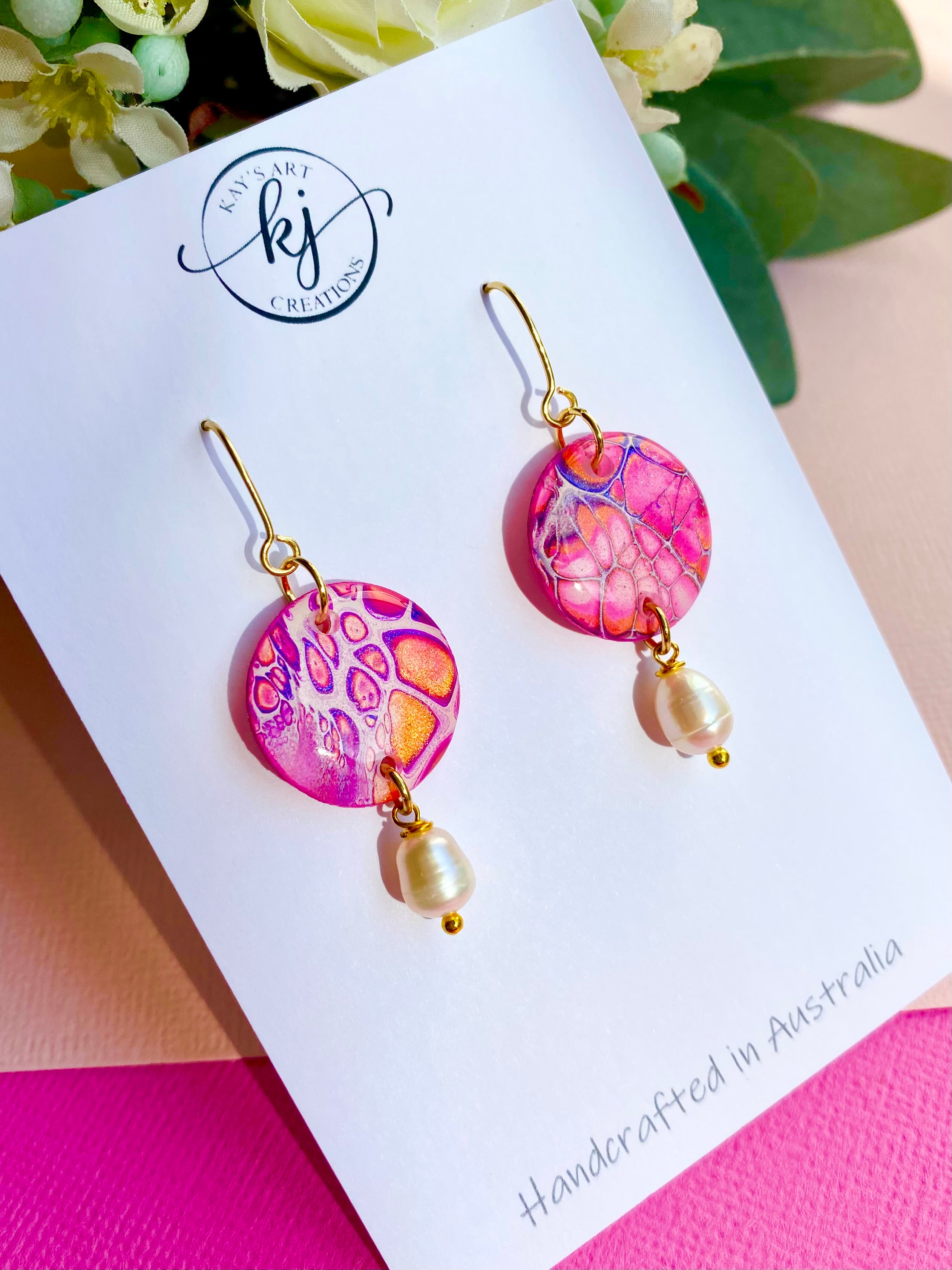 Pink Artisan Dangle Earrings with Freshwater Pearls