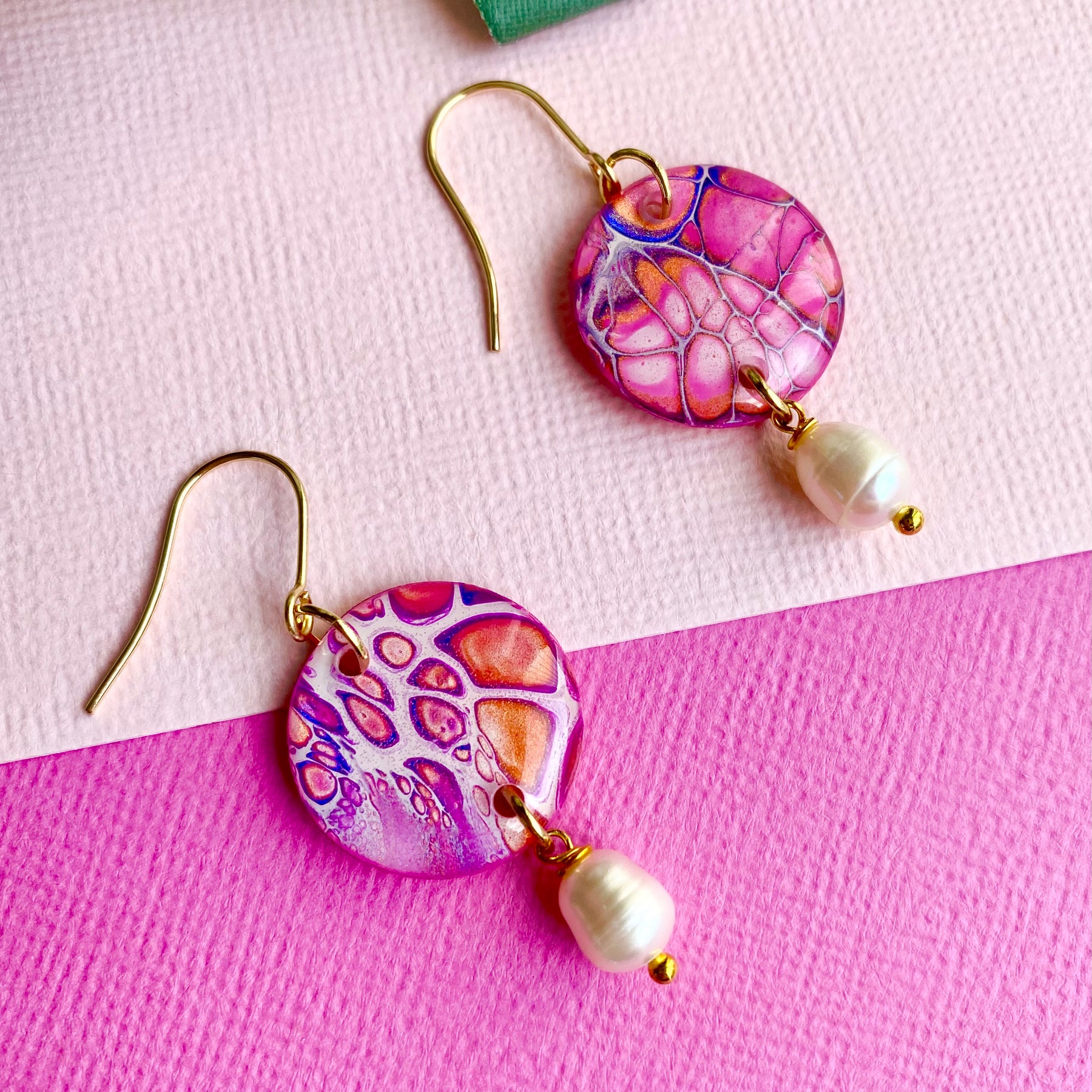 Pink Artisan Dangle Earrings with Freshwater Pearls