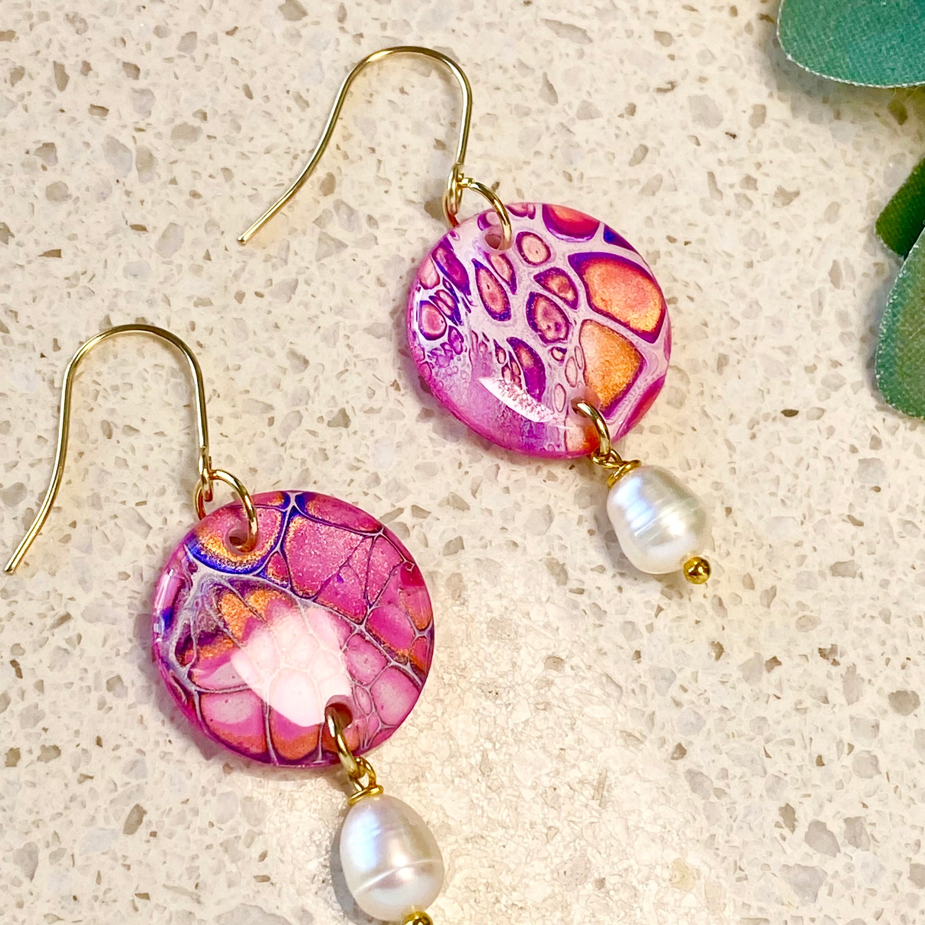 Pink Artisan Dangle Earrings with Freshwater Pearls