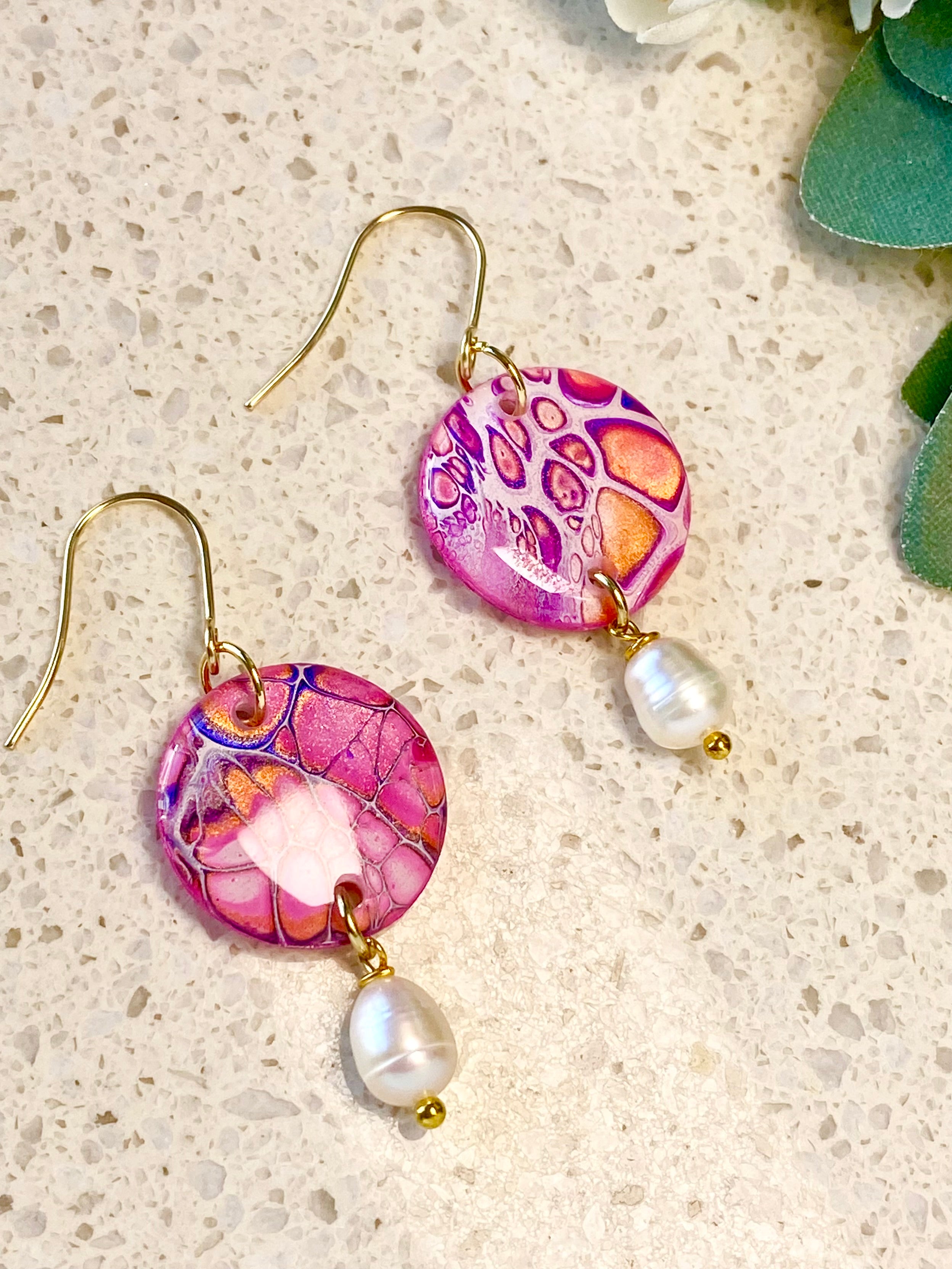 Pink Artisan Dangle Earrings with Freshwater Pearls