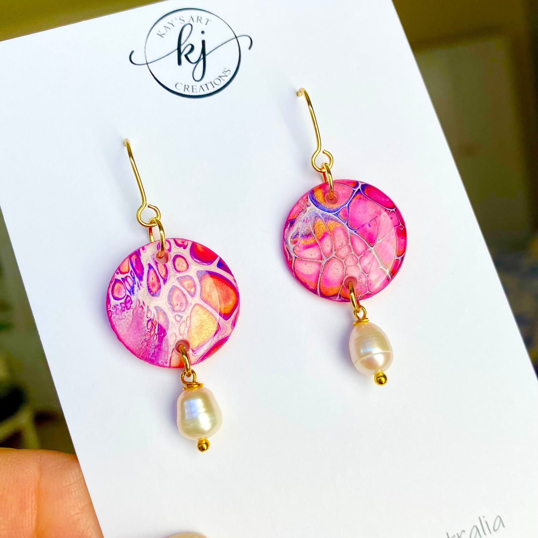 Pink Artisan Dangle Earrings with Freshwater Pearls
