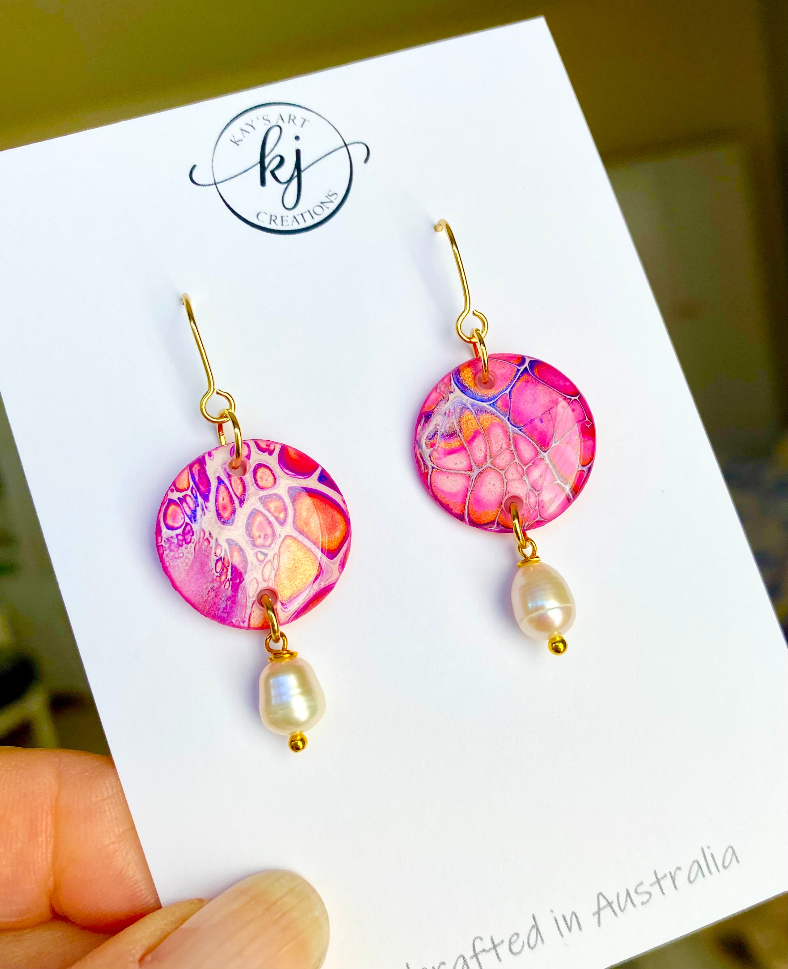 Pink Artisan Dangle Earrings with Freshwater Pearls