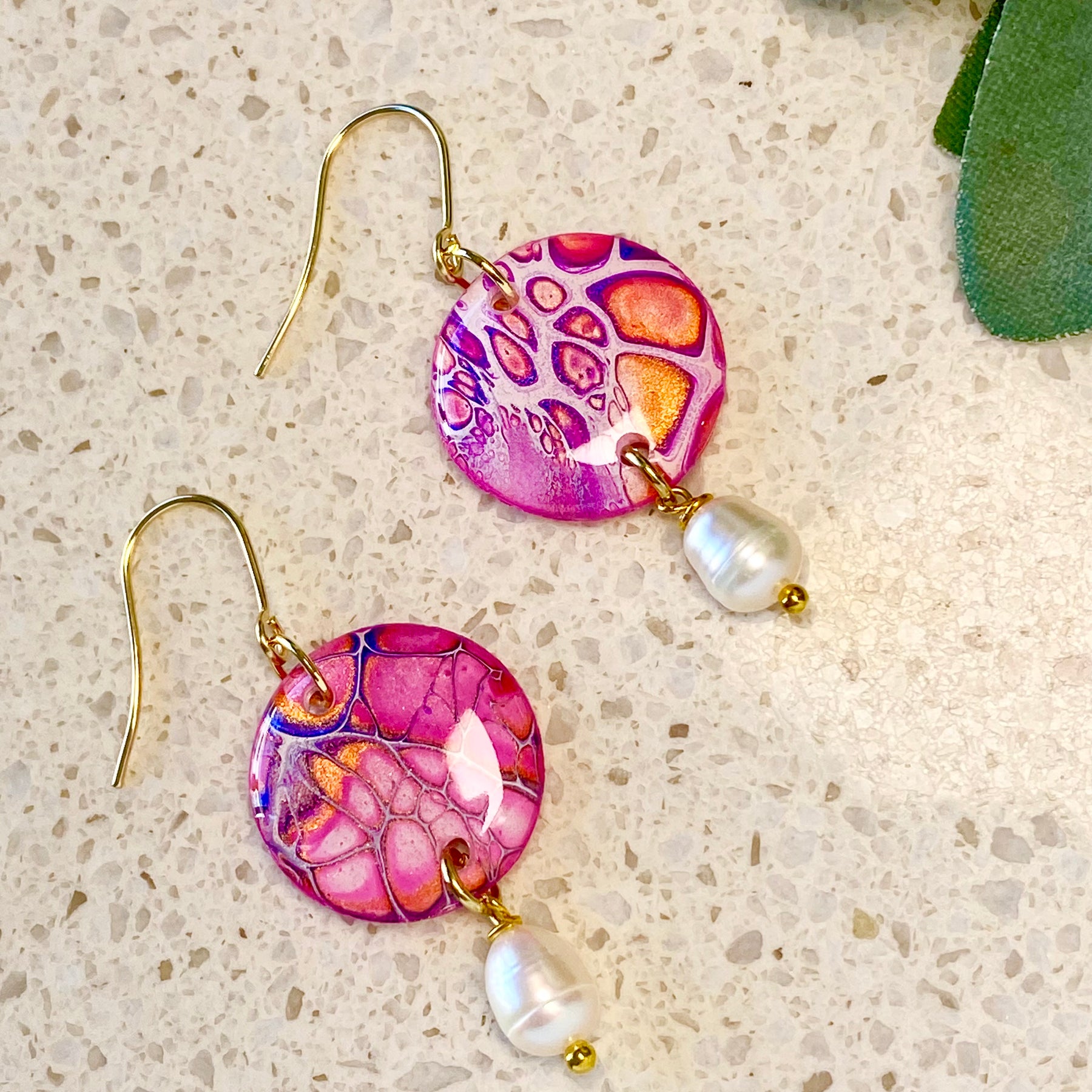 Pink Artisan Dangle Earrings with Freshwater Pearls