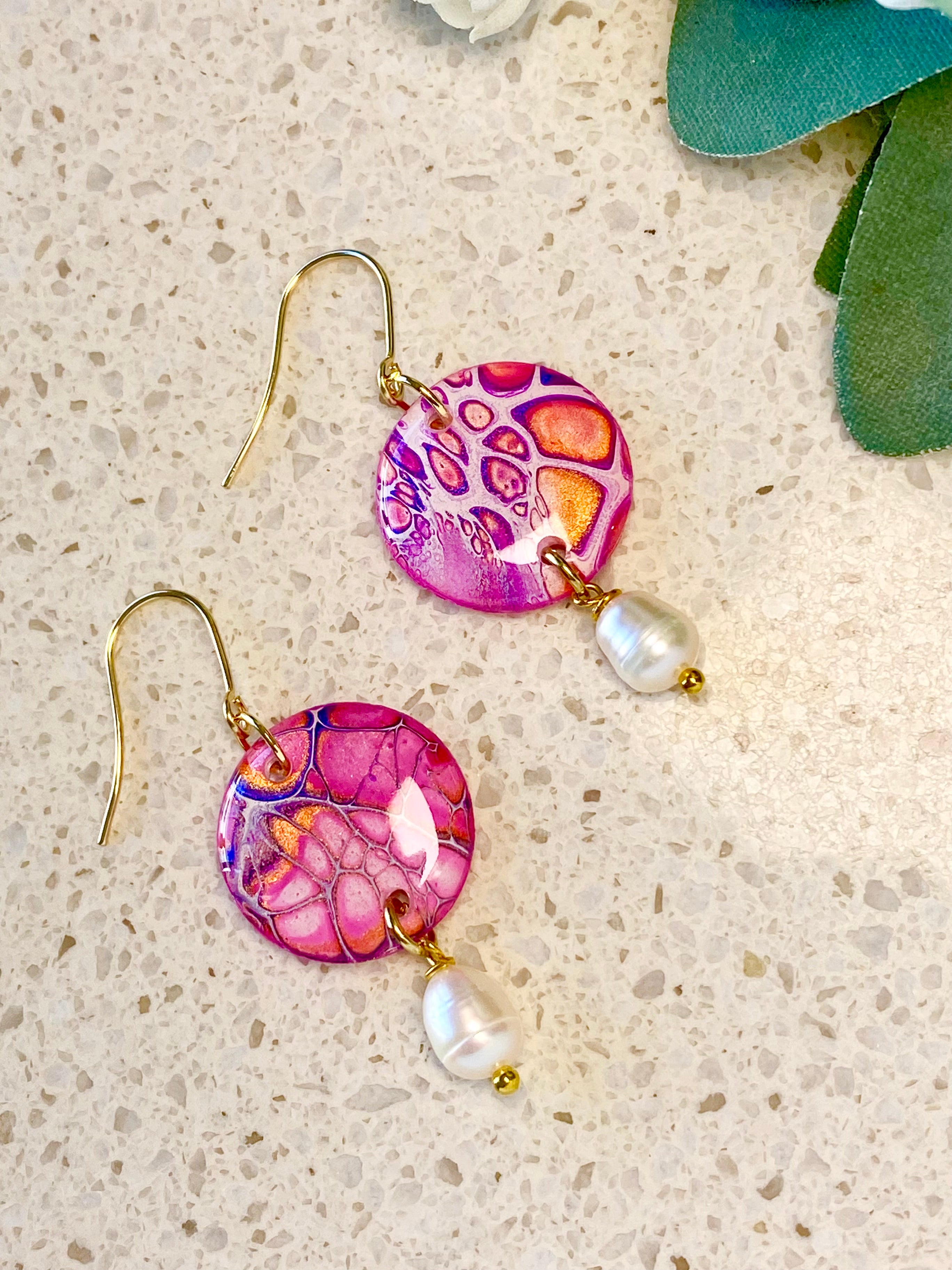 Pink Artisan Dangle Earrings with Freshwater Pearls