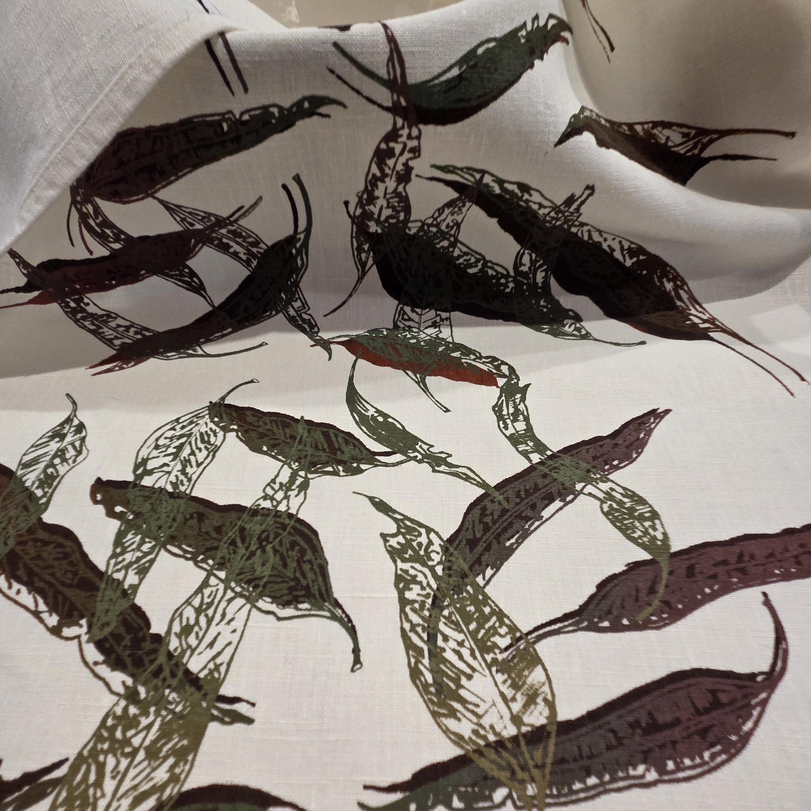 Hand screen printed Linen Tea Towels-Fallen Leaves