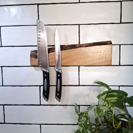 Handmade Wooden Magnetic Knife Holder: Wall-Mounted Kitchen Rack