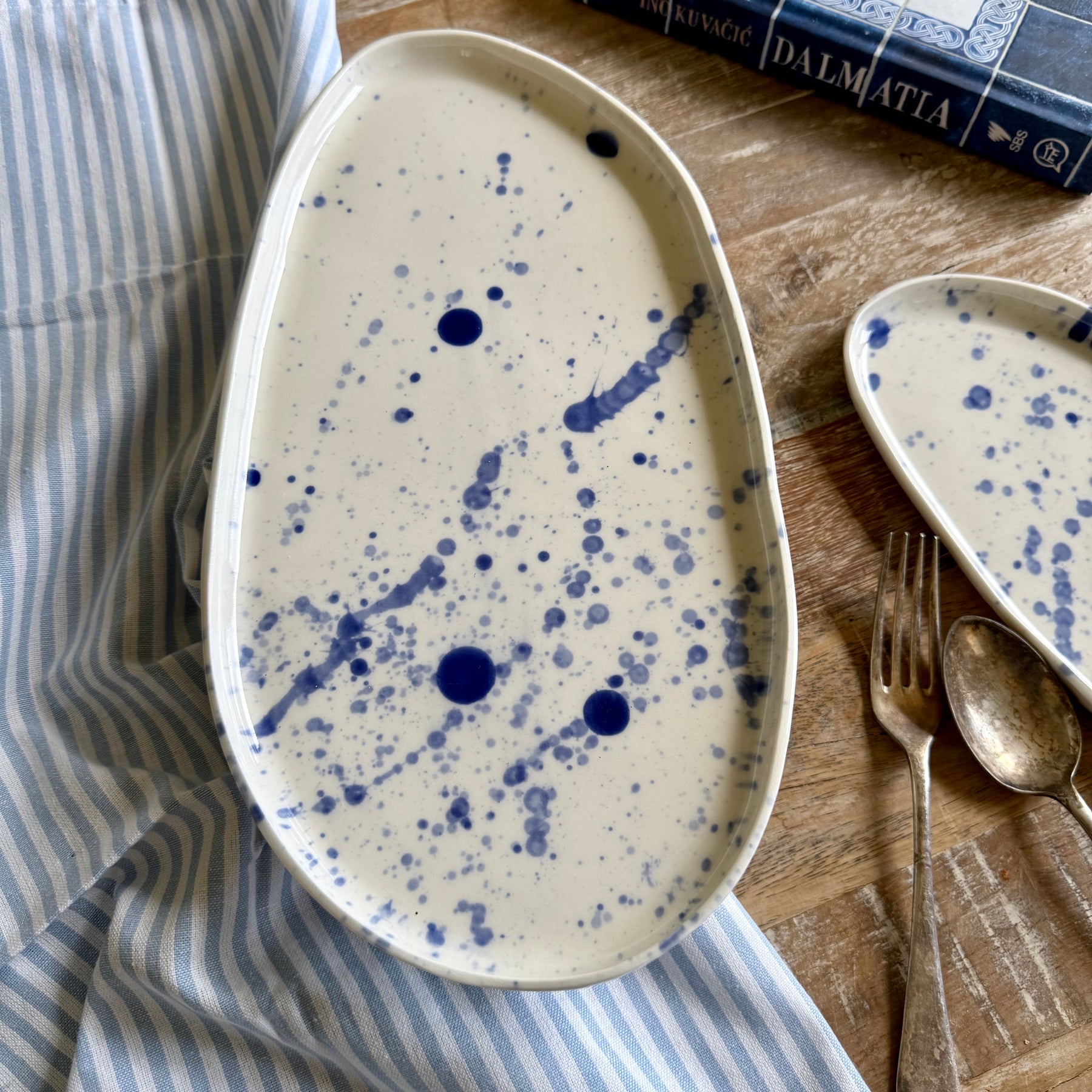 Ink Porcelain Serving Platters | Indigo Stories Collection | Blue | White