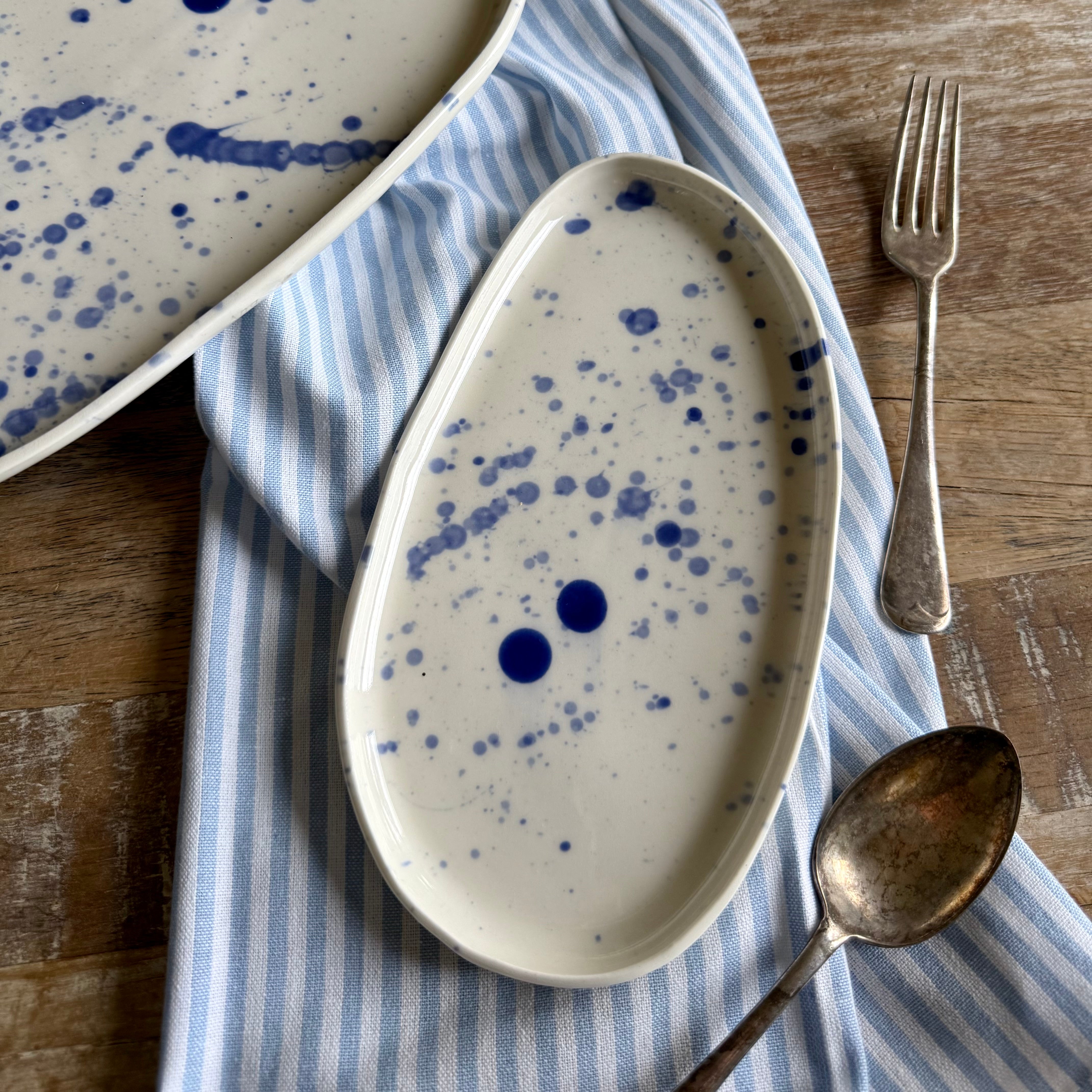 Ink Porcelain Serving Platters | Indigo Stories Collection | Blue | White