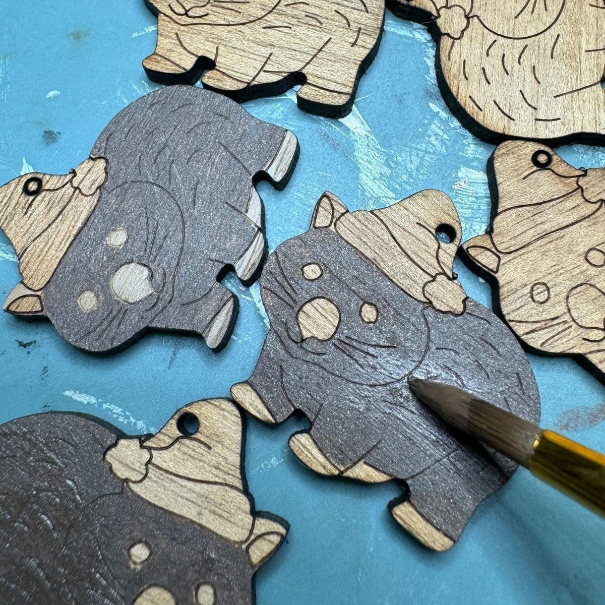 Australian Christmas Wombat Hand Painted Earrings