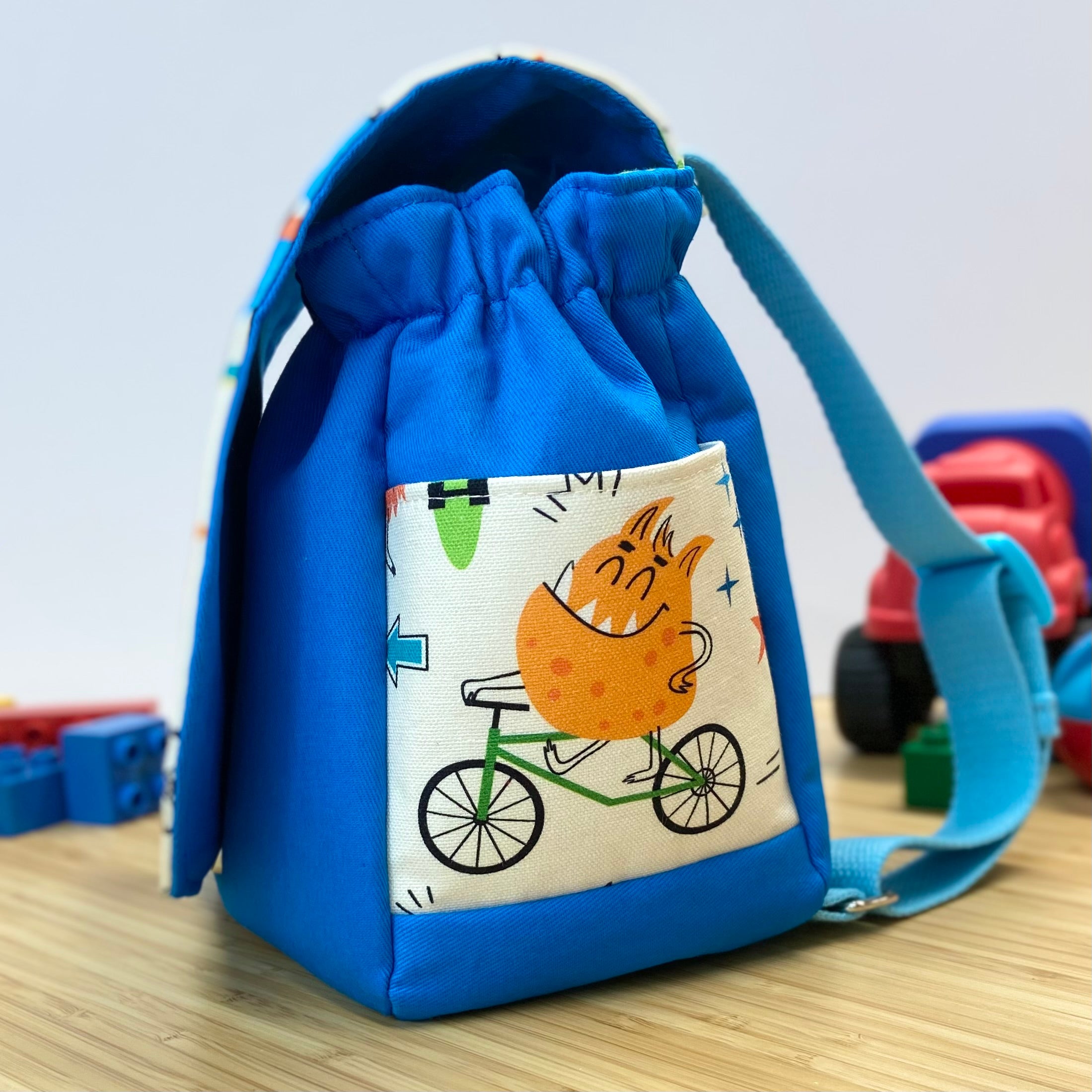 Handmade Toddler Backpack - Monsters on Wheels