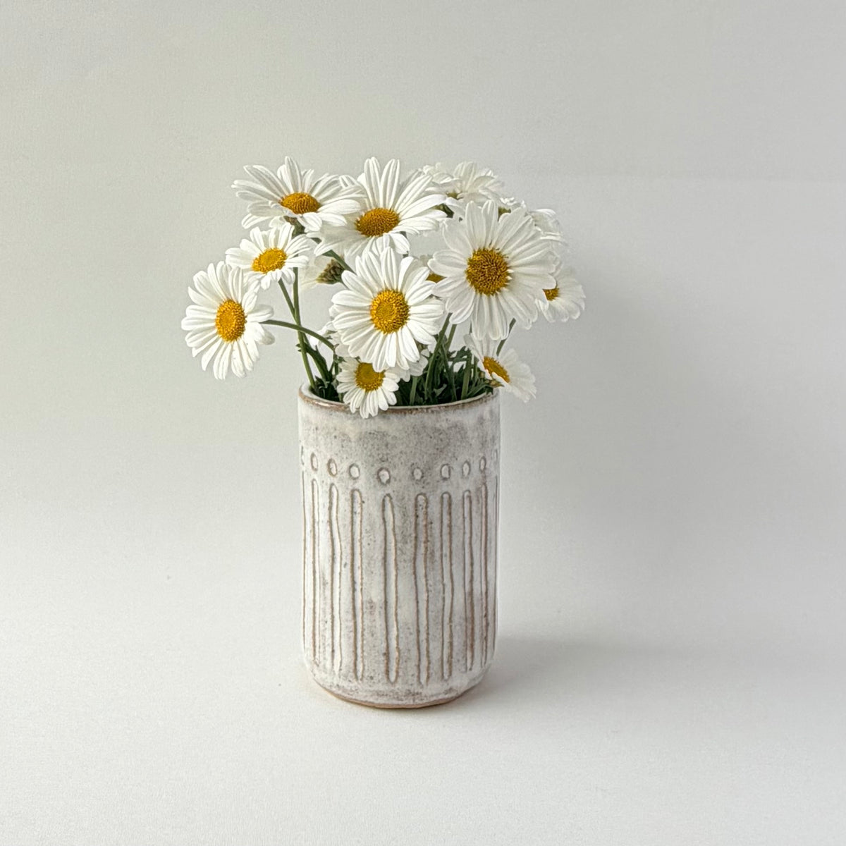 Handmade Ceramic Vase - Textured Stripe Off-White