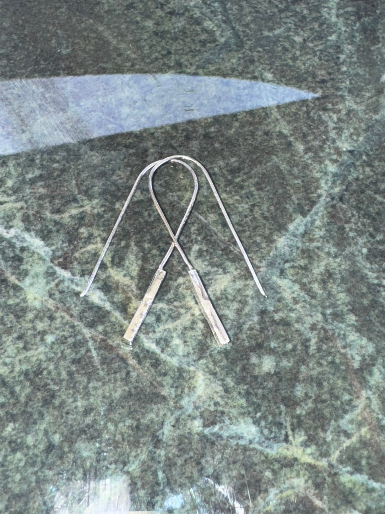 Handcrafted Sterling Silver Textured Bar Threader Earrings