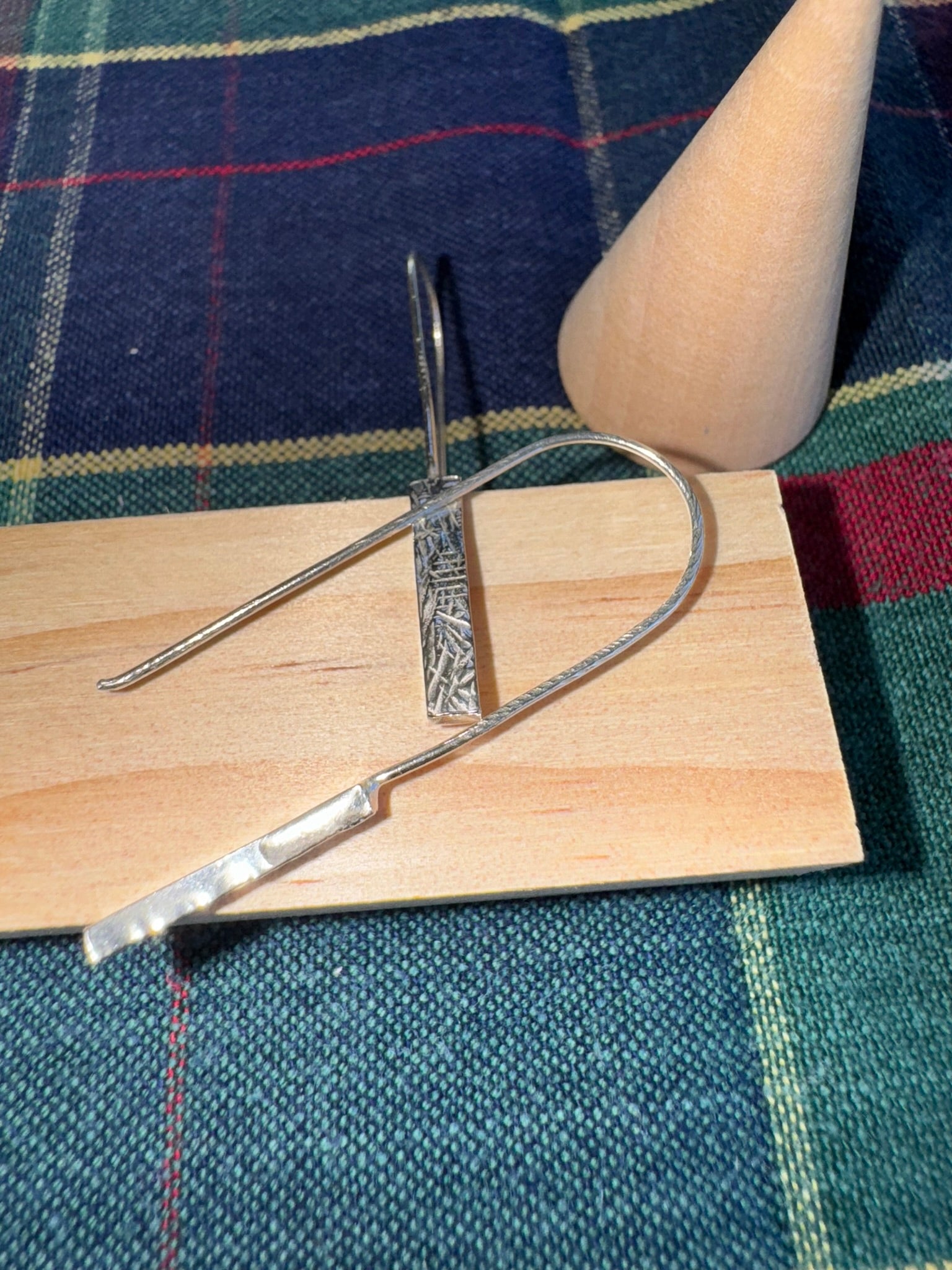 Handcrafted Sterling Silver Textured Bar Threader Earrings