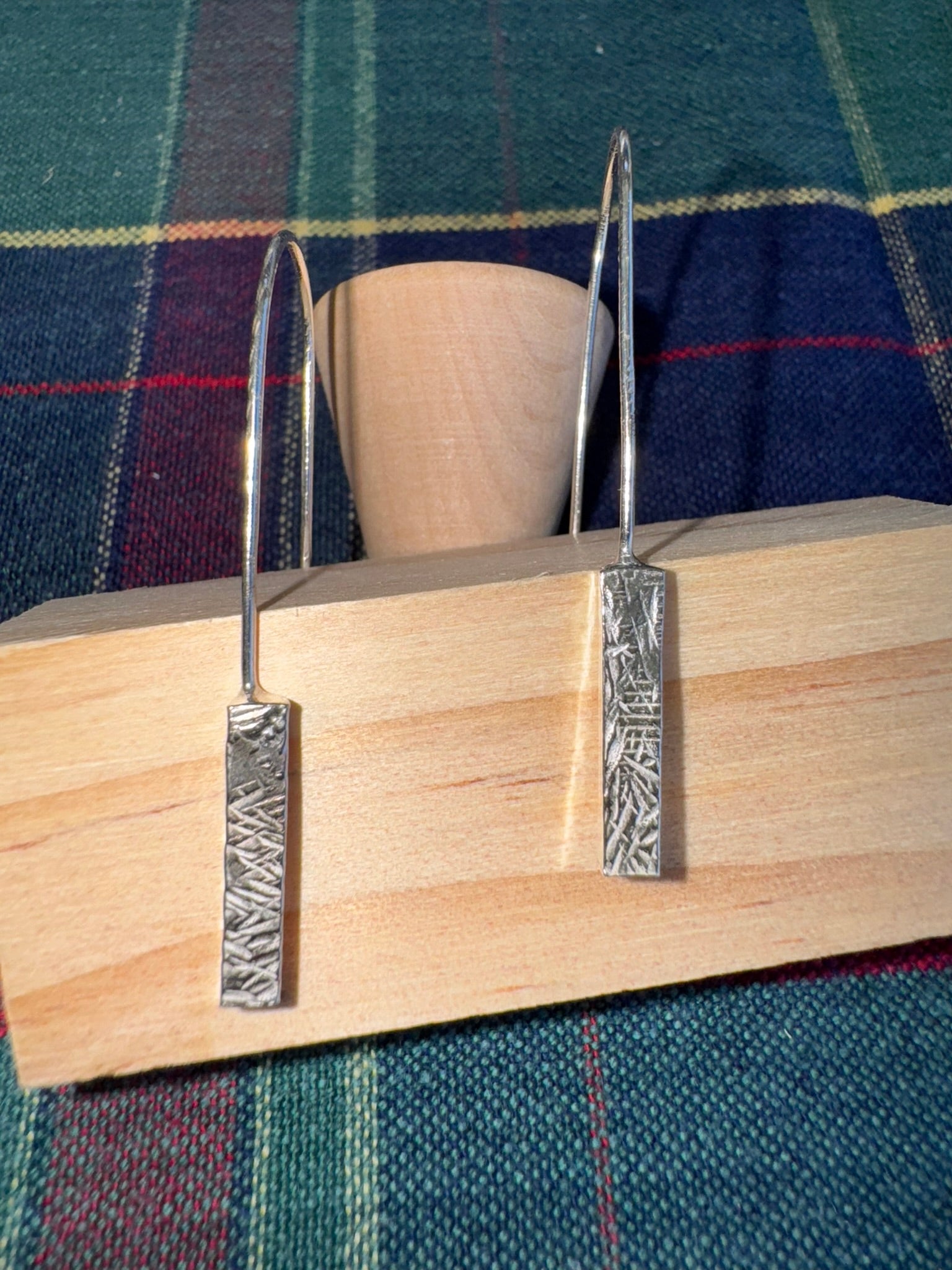 Handcrafted Sterling Silver Textured Bar Threader Earrings