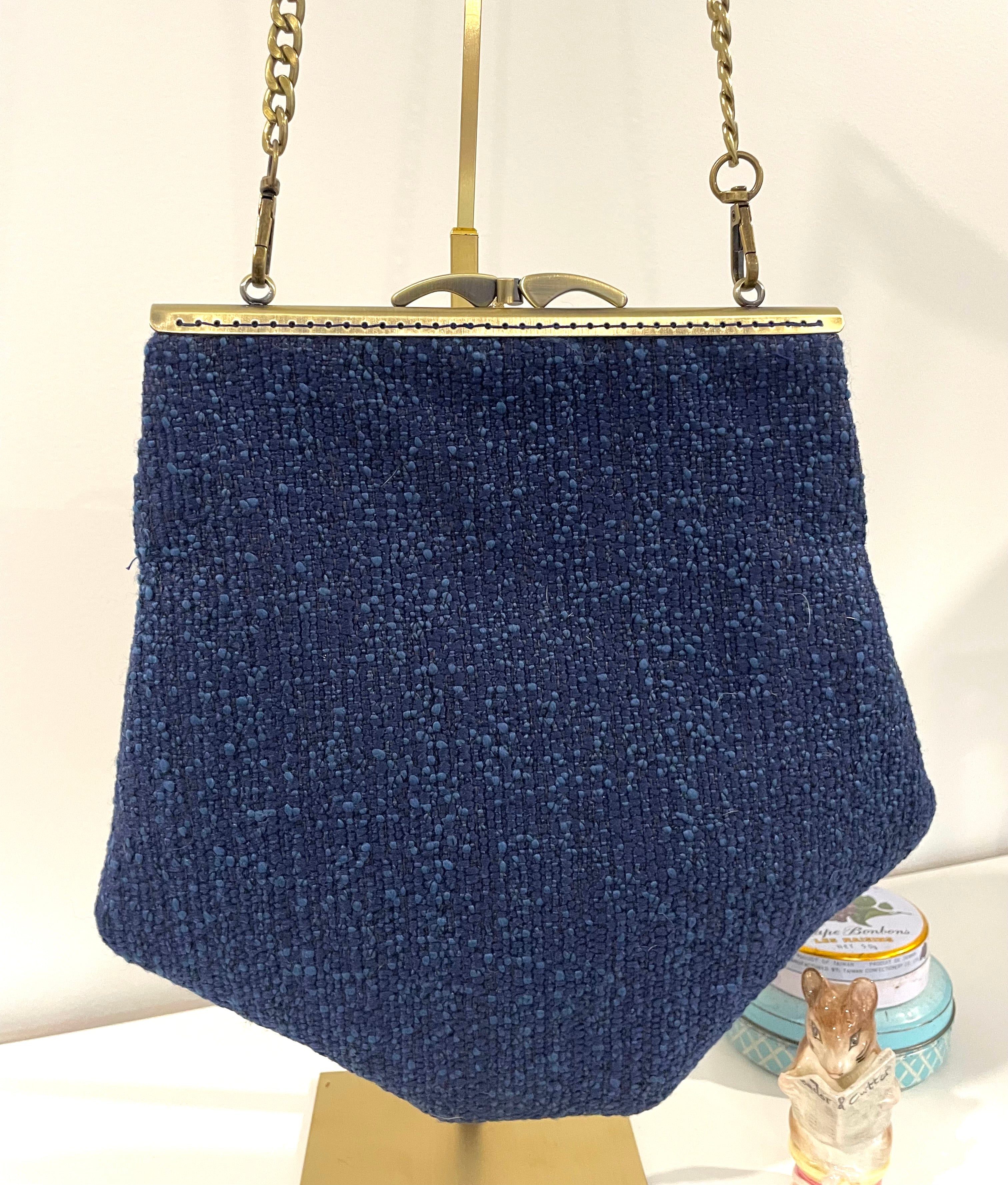 Handmade Art Deco Style Blue Tapestry Handbag