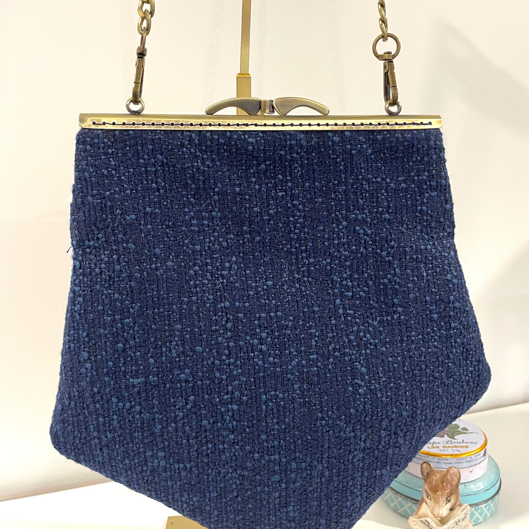 Handmade Art Deco Style Blue Tapestry Handbag