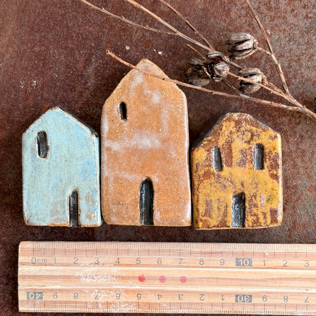 Mini Houses | Set of 3 | Rustic Village | Set #2 | Glazed Stoneware Clay
