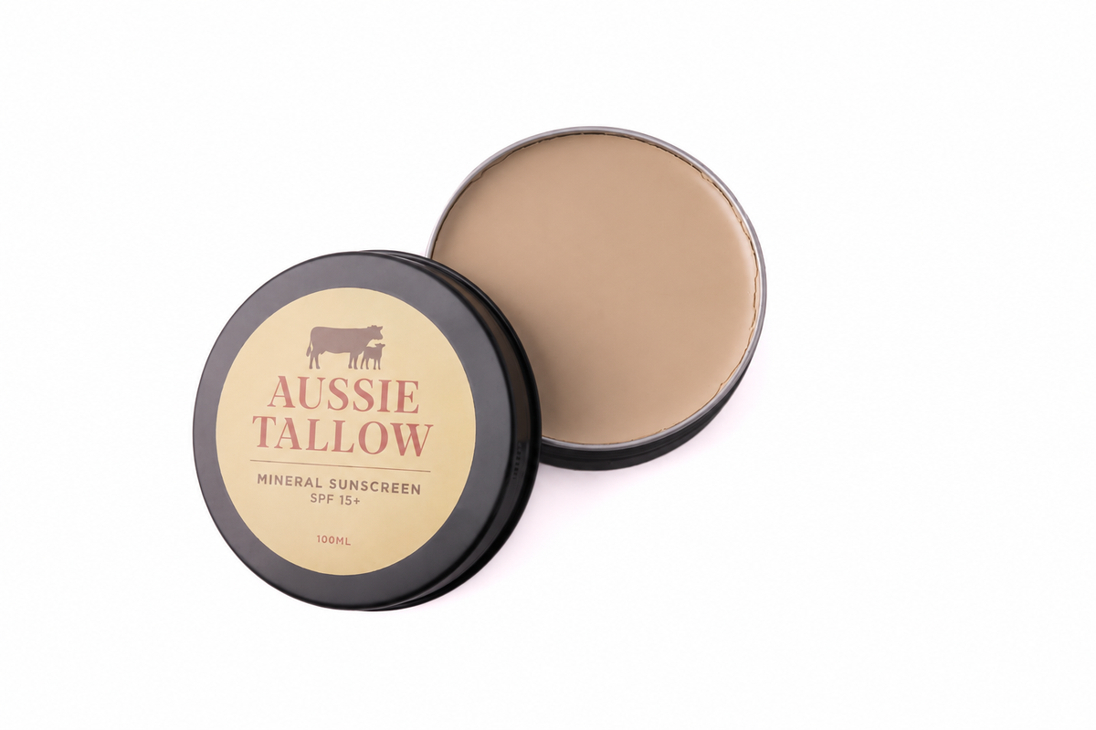 Natural Mineral Sunscreen SPF 15 | Broad Spectrum | Grass-Fed Tallow | 40 Minutes Water Resistant