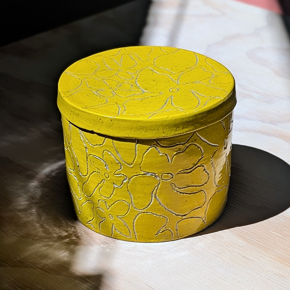 Golden Yellow Speckled Floral Ceramic Jar - 300ml