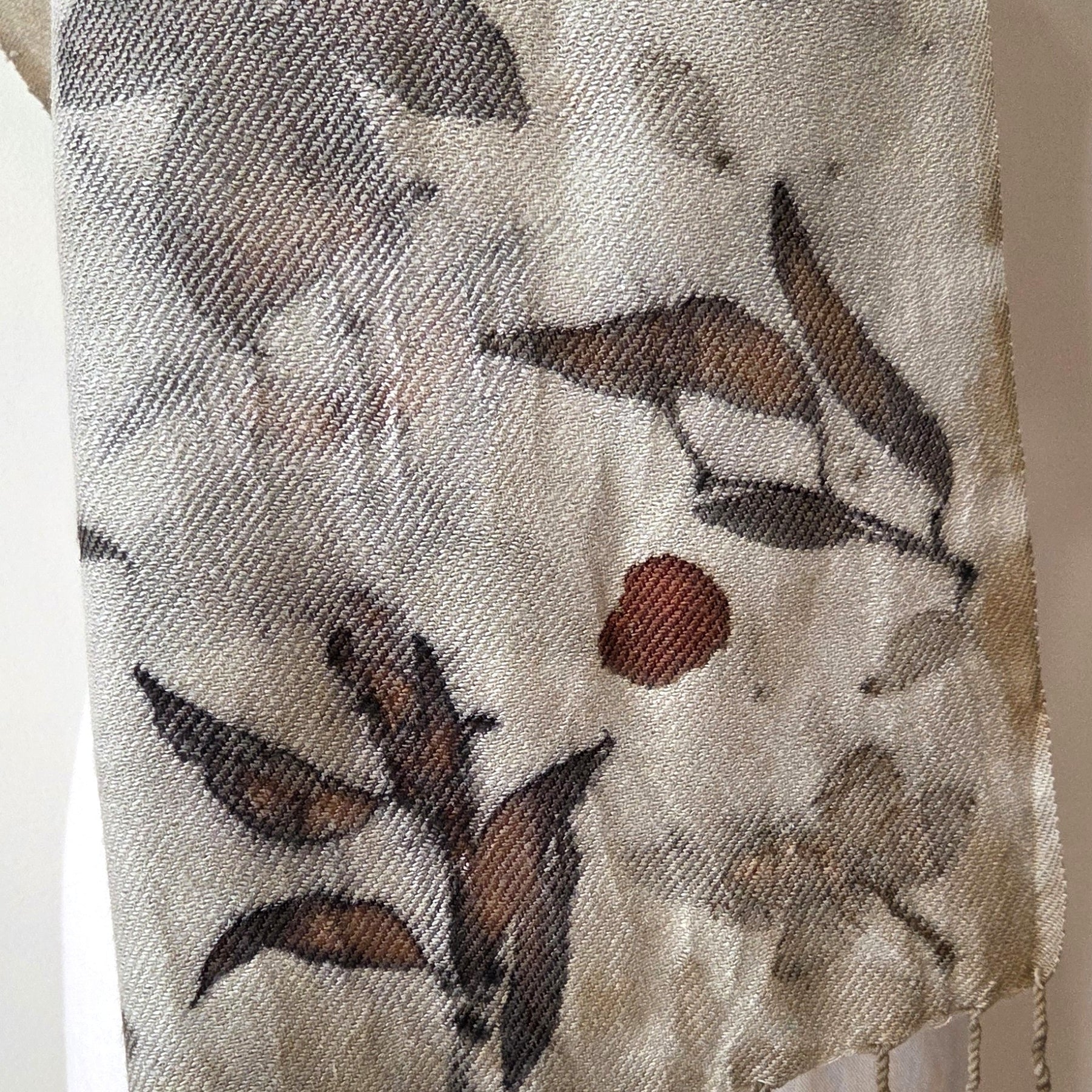 The Olive - Silk/Wool Blend  Ecoprint Scarf/Wrap