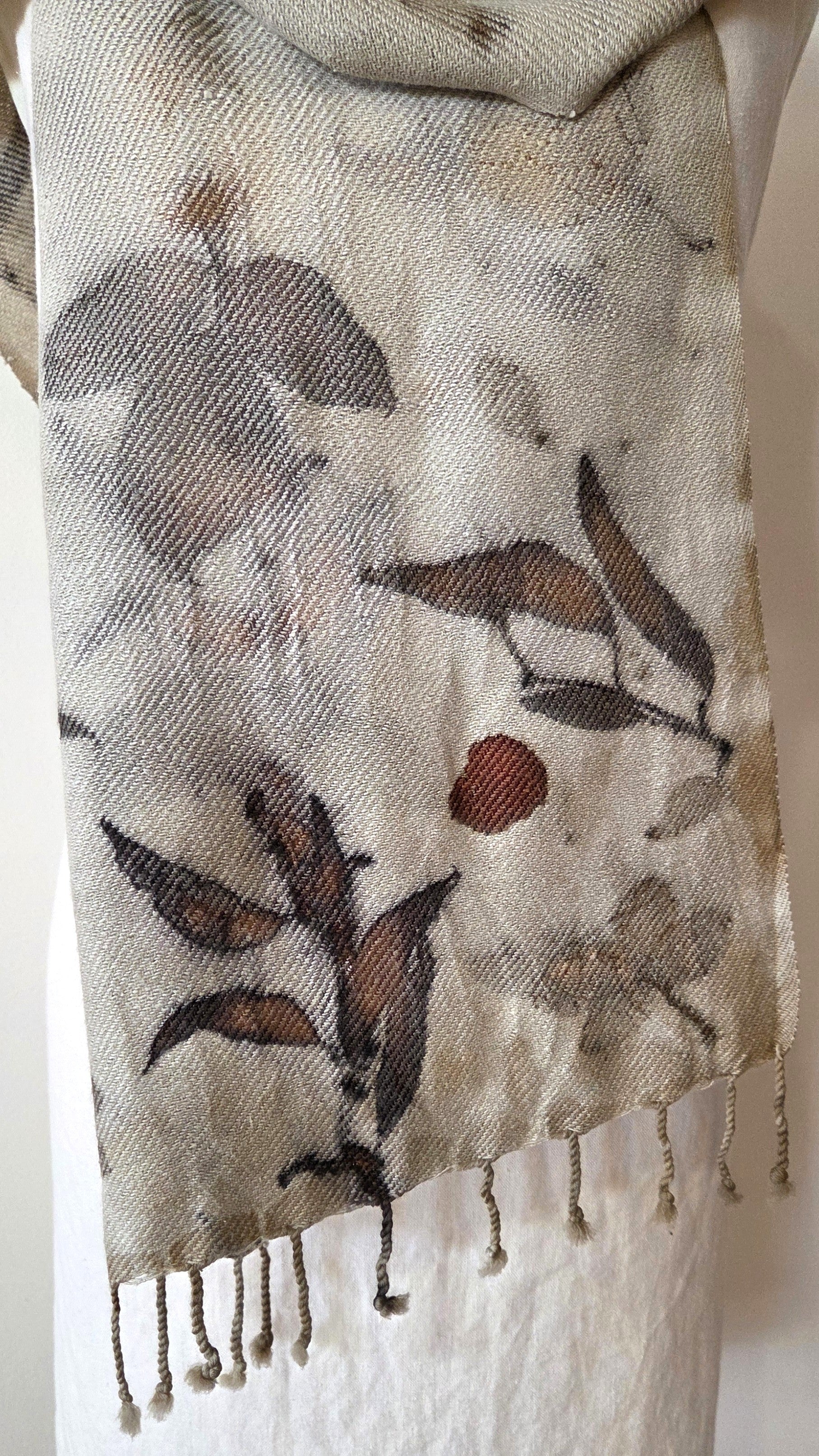 The Olive - Silk/Wool Blend  Ecoprint Scarf/Wrap