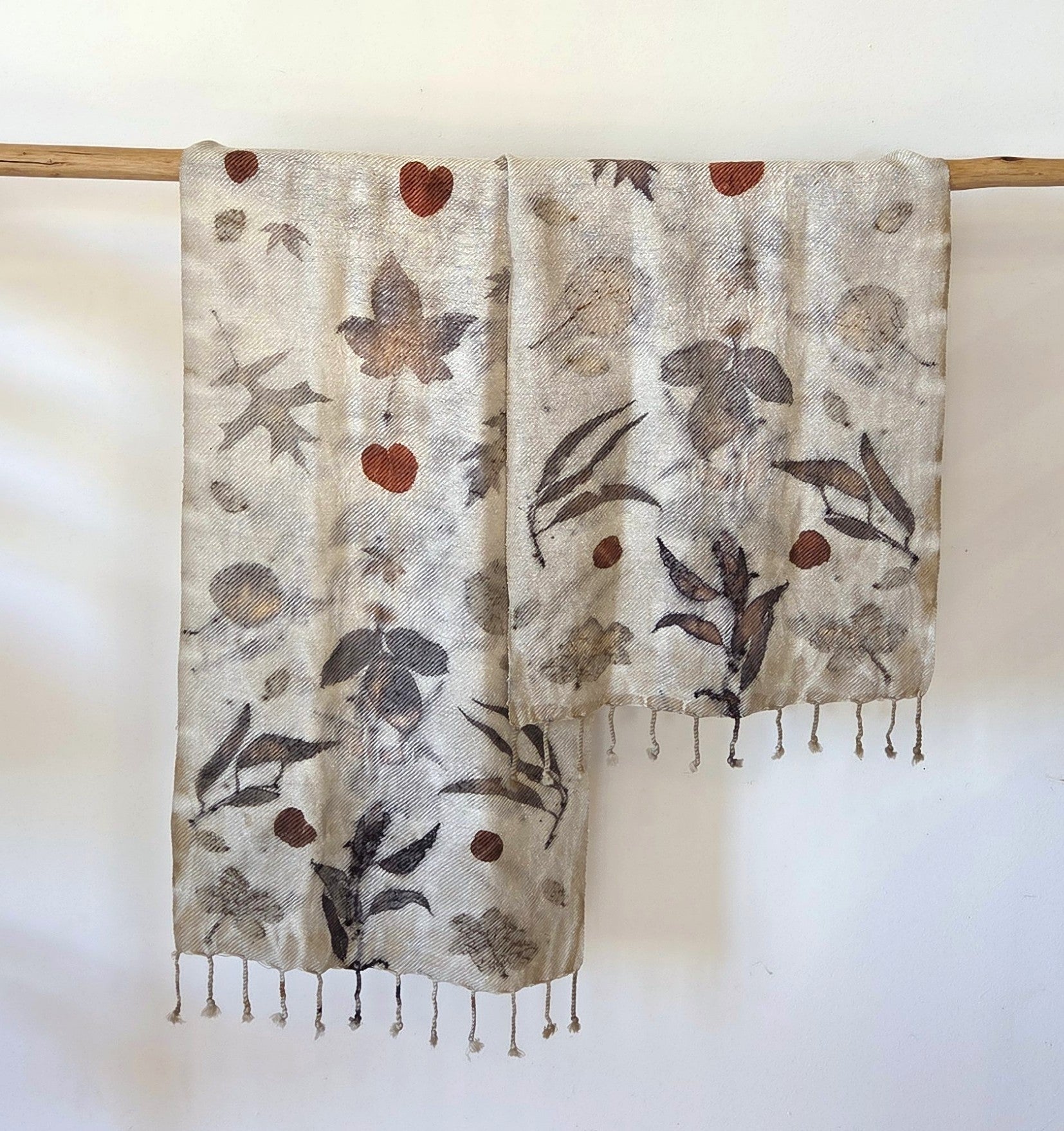 The Olive - Silk/Wool Blend  Ecoprint Scarf/Wrap
