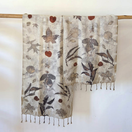 The Olive - Silk/Wool Blend  Ecoprint Scarf/Wrap