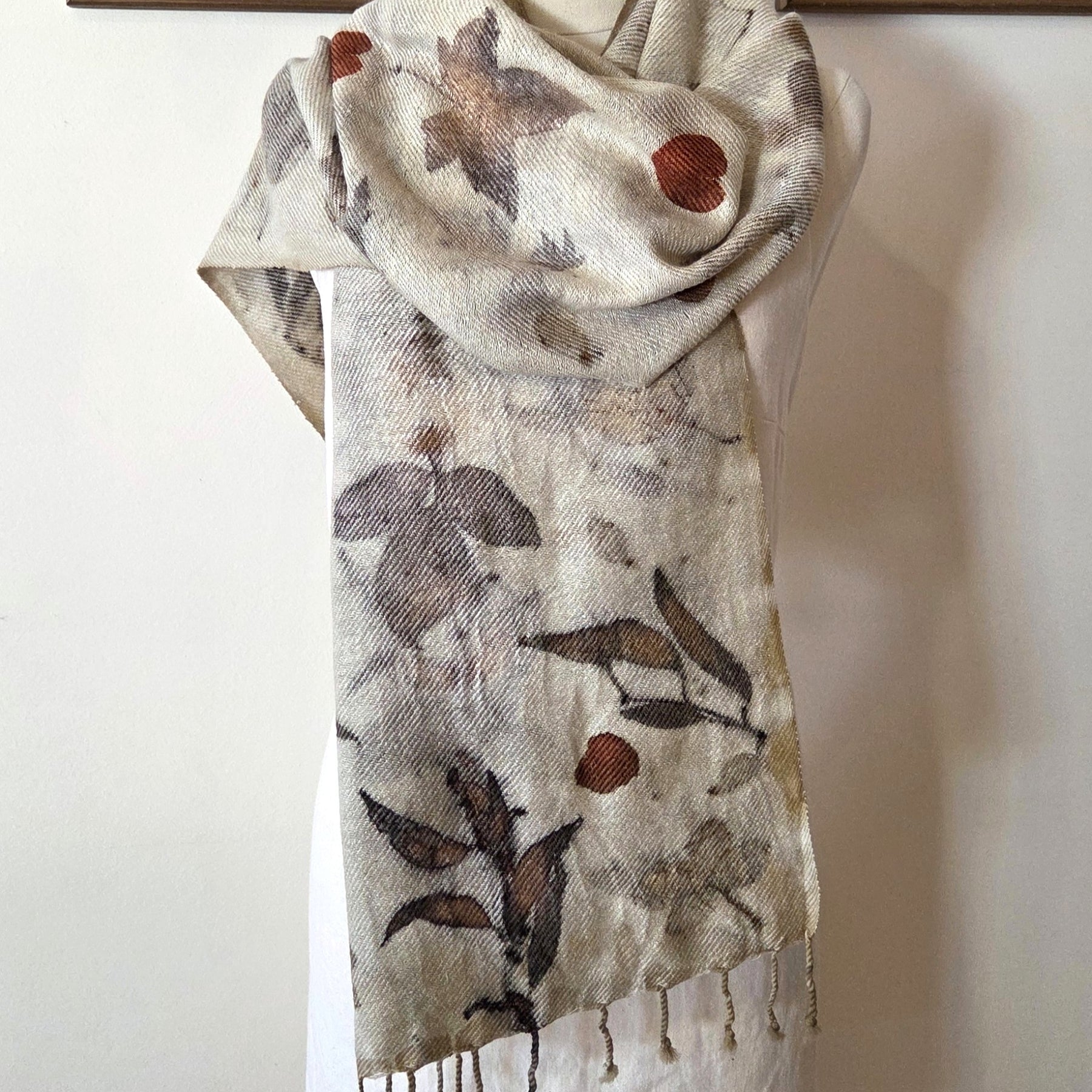 The Olive - Silk/Wool Blend  Ecoprint Scarf/Wrap