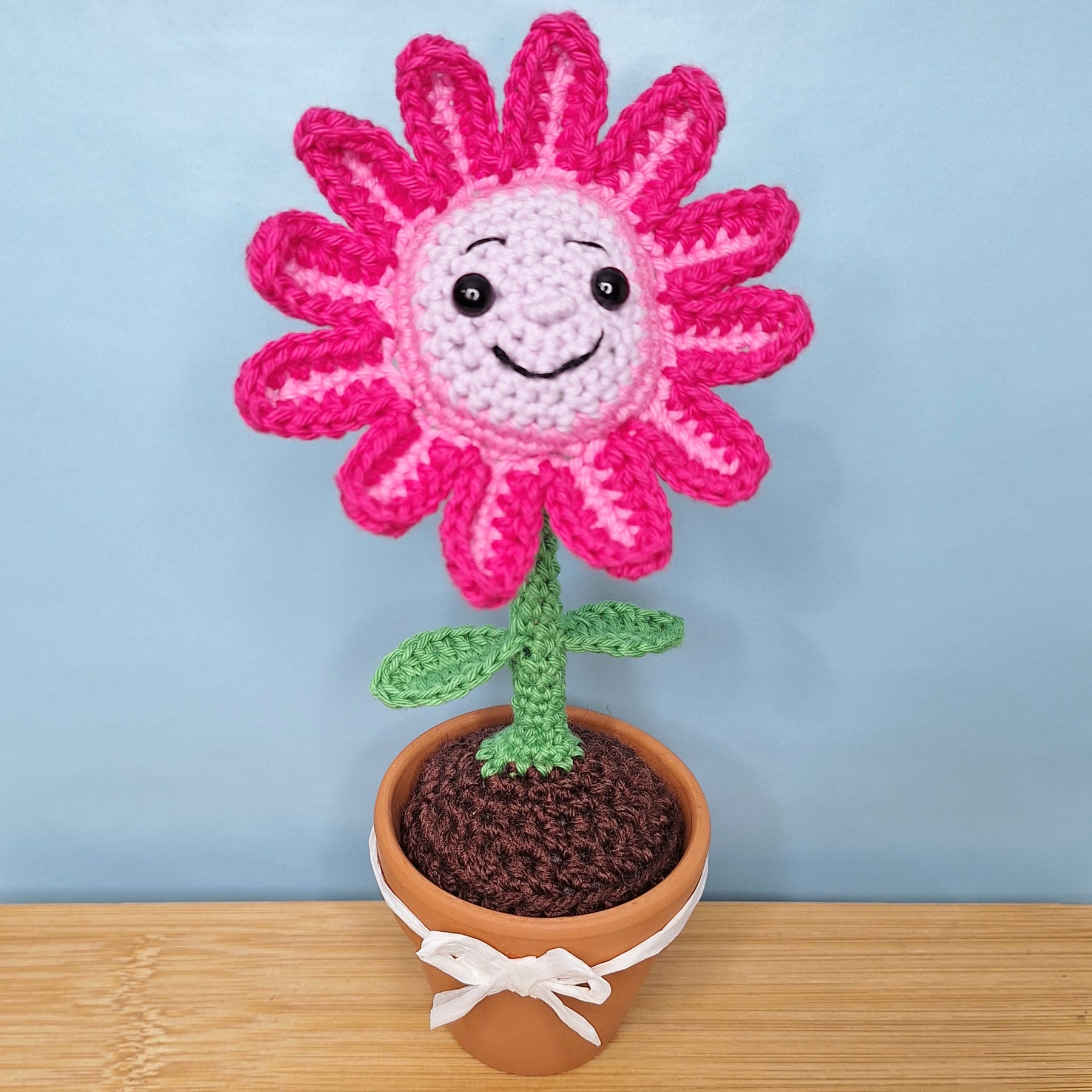Happy Daisy Crocheted Flower in  Terracotta Pot